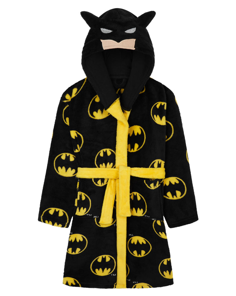 DC COMICS Boys Dressing Gown - Kids Hooded Fleece Batman Robe