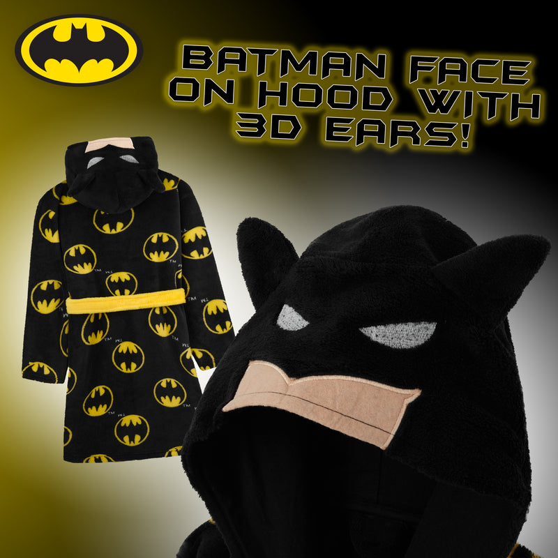 DC COMICS Boys Dressing Gown - Kids Hooded Fleece Batman Robe