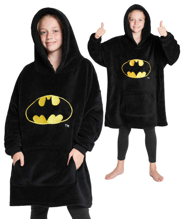 DC Comics Oversized Hoodie Blanket for Kids, Official Batman Gifts for Boys (Black)