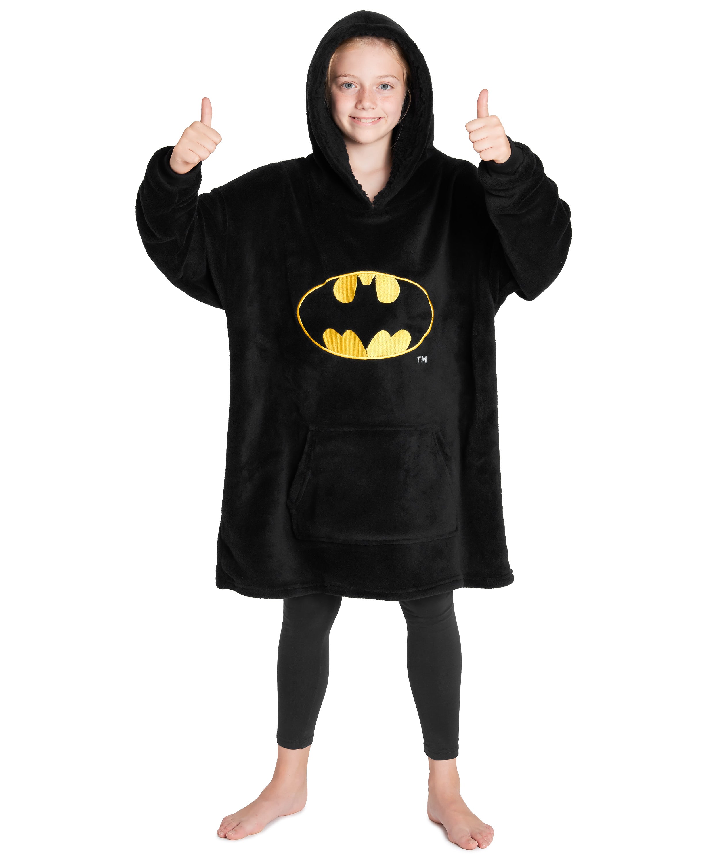 DC Comics Oversized Hoodie Blanket for Kids, Official Batman Gifts for Boys (Black) - Get Trend