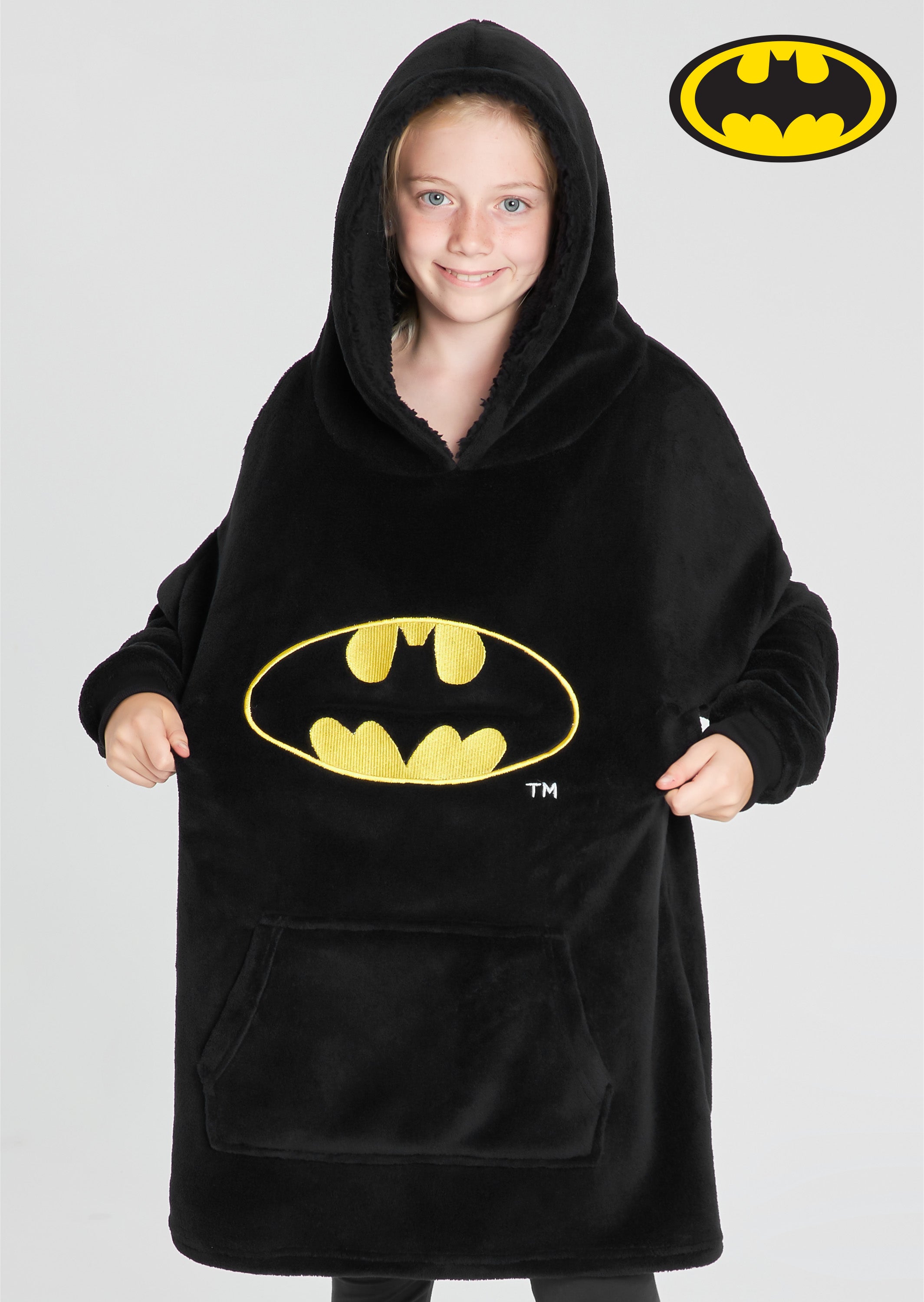 DC Comics Oversized Hoodie Blanket for Kids, Official Batman Gifts for Boys (Black) - Get Trend