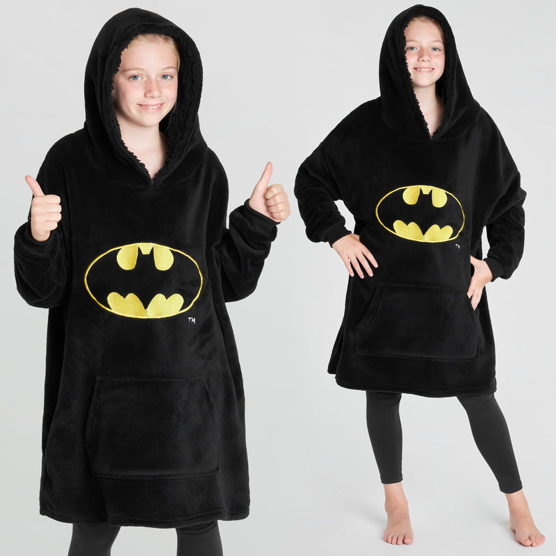 DC Comics Oversized Hoodie Blanket for Kids, Official Batman Gifts for Boys (Black) - Get Trend