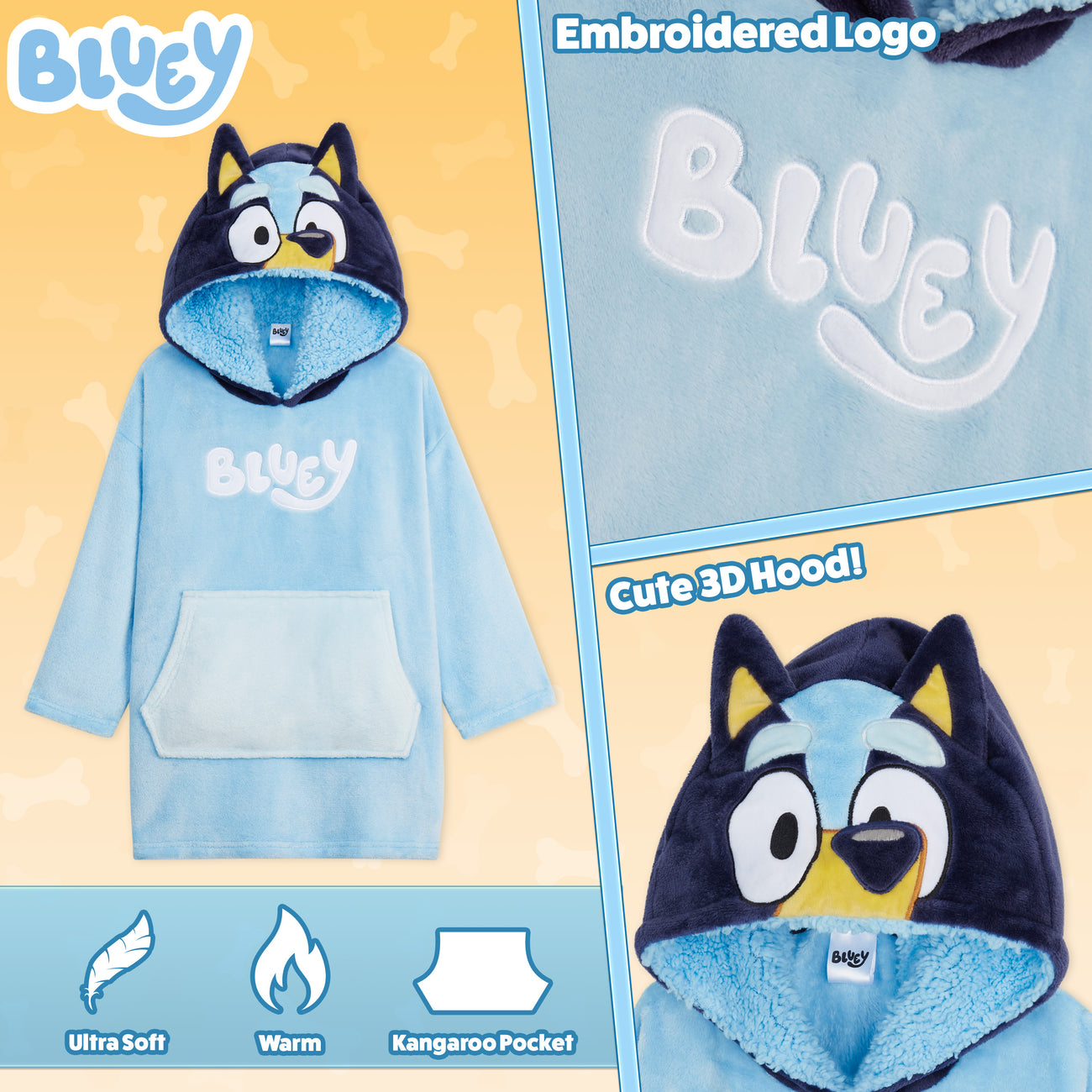 Bluey Hoodie Blanket - Fleece Oversized Hoodies for Kids