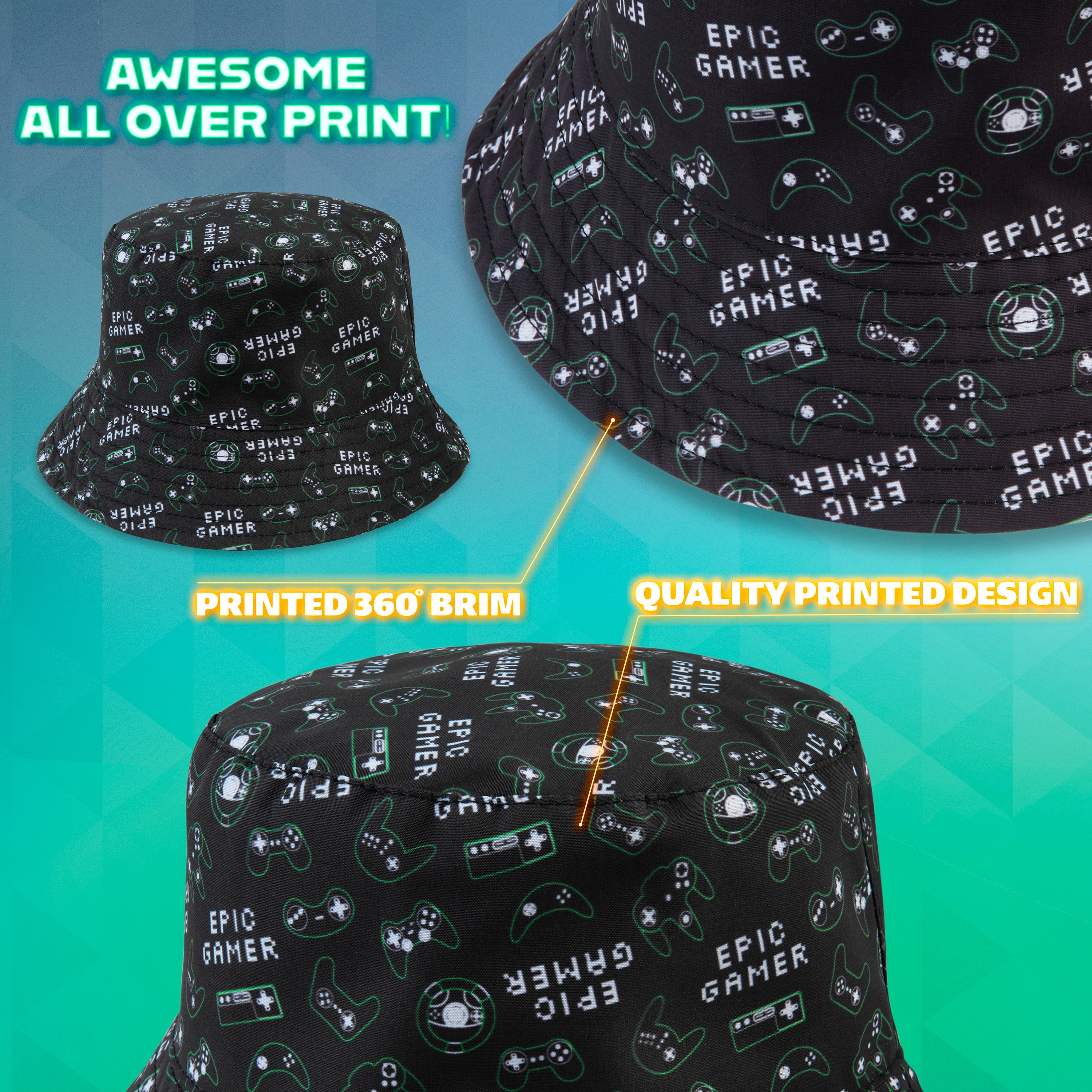CityComfort Bucket Hat Kids Gamer Sun Hat for Boys and Girls - Black - Get Trend