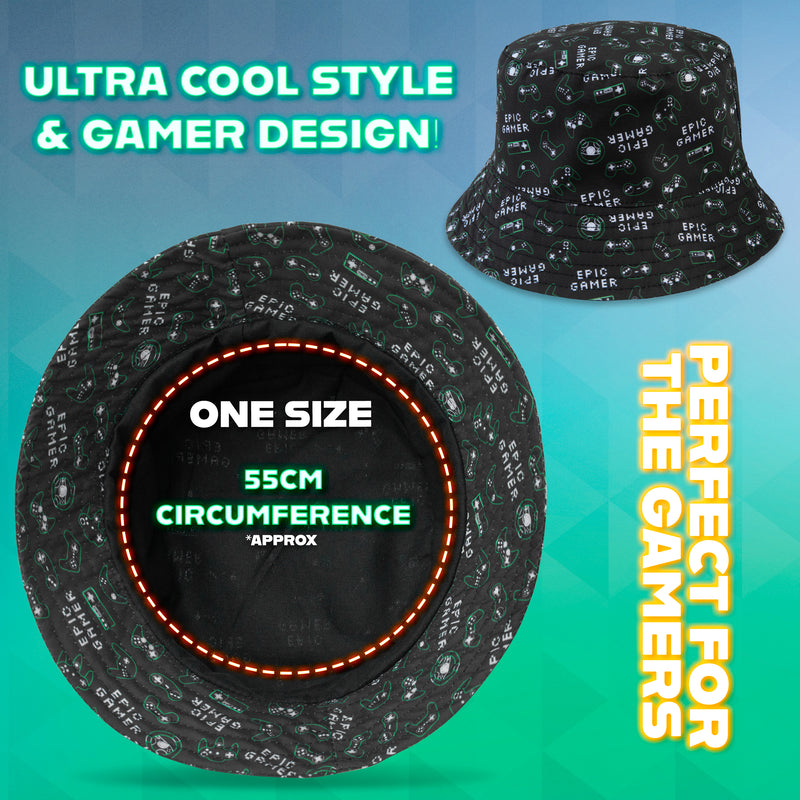 CityComfort Bucket Hat Kids Gamer Sun Hat for Boys and Girls - Black
