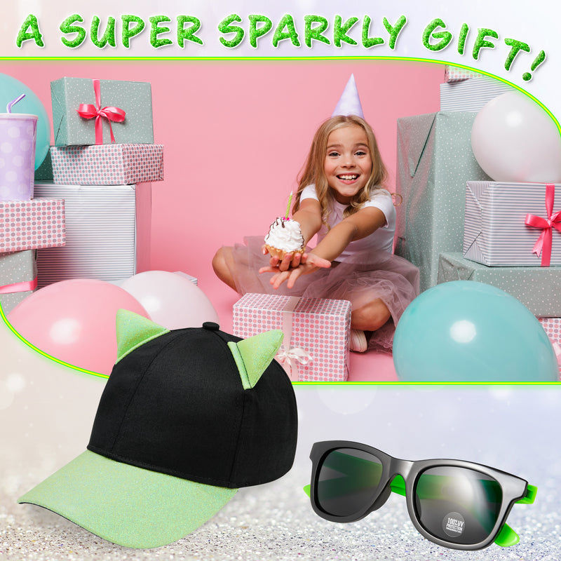 CityComfort Baseball Cap and Kids Sunglasses Set for Girls - Glitter Sun Hat and UV Protection Girls Sunglasses
