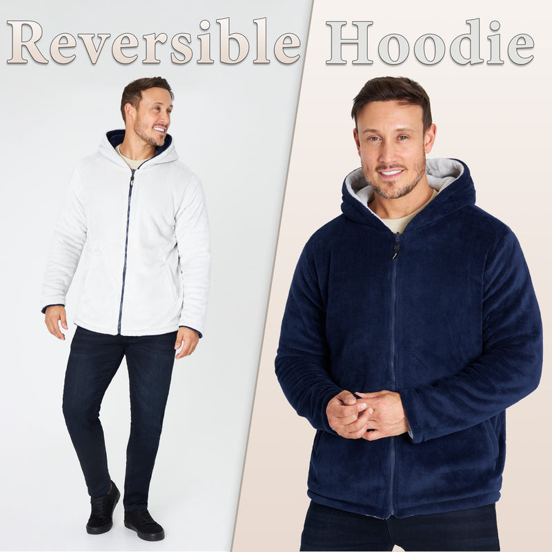 CityComfort Mens Hoodies, Full-Zip Warm Fluffy Hoodie, Reversible Mens Fleece Jacket