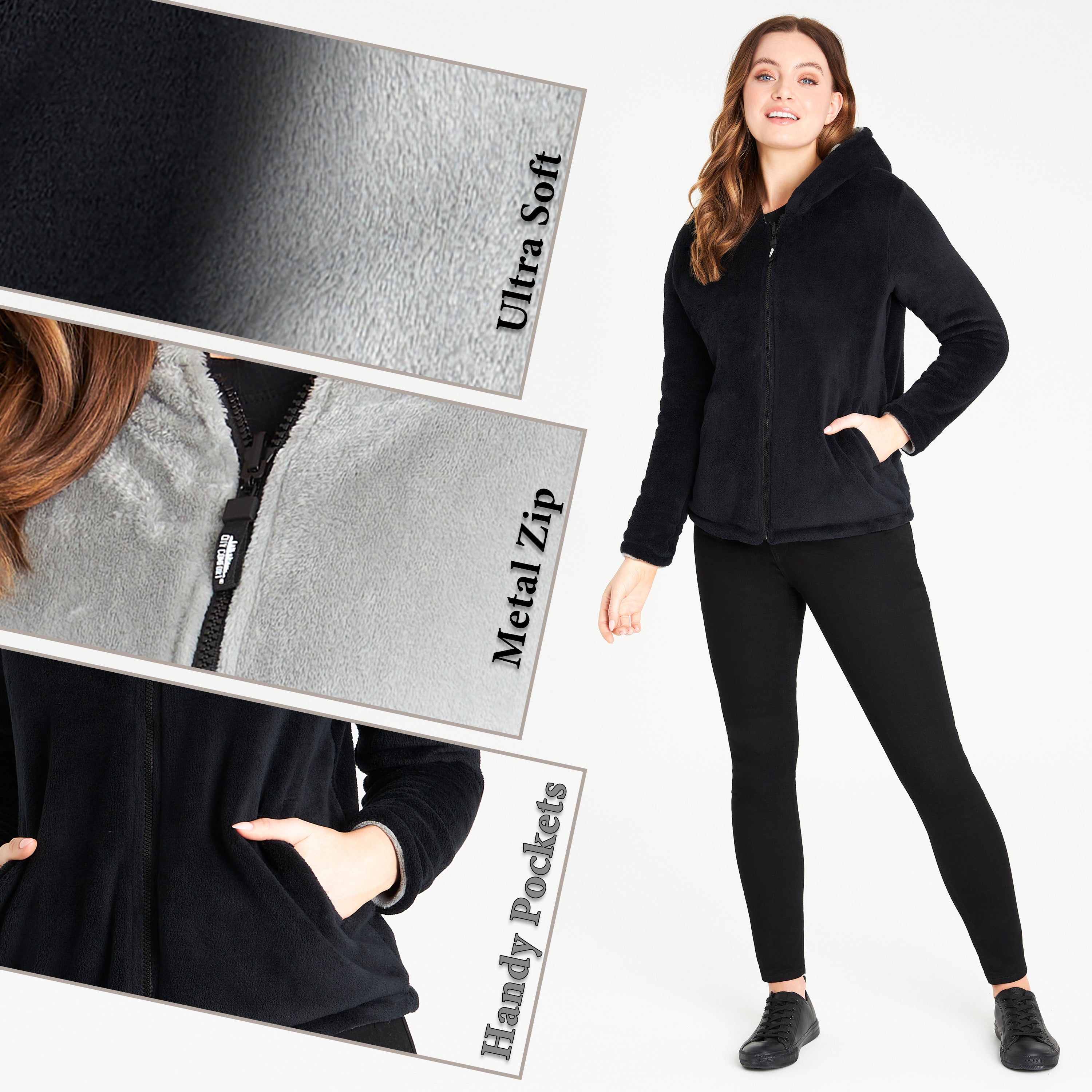 CityComfort Hoodies for Women, Fluffy Reversible Fleece Hoodie, Fleece Jacket Women - Get Trend