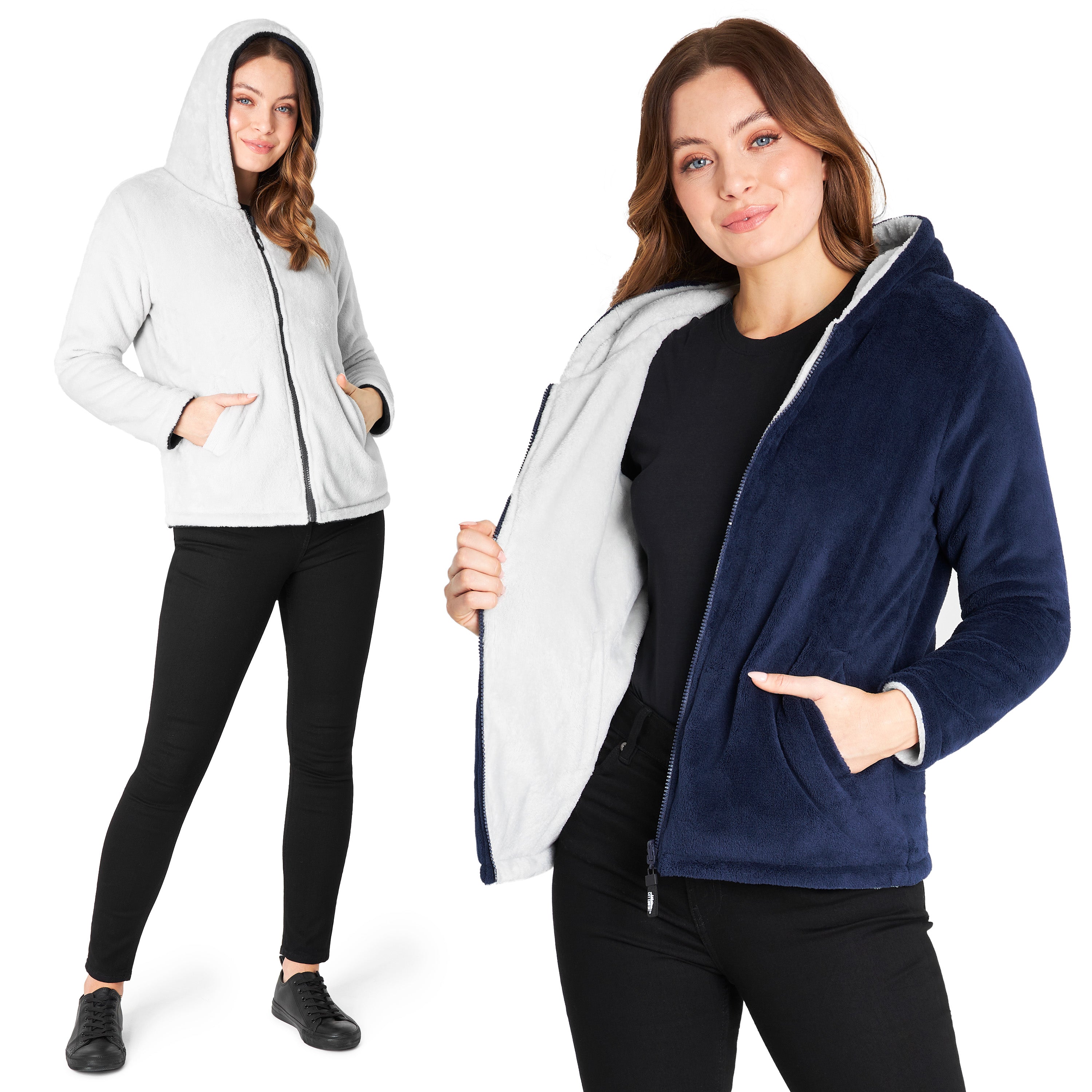 CityComfort Hoodies for Women, Fluffy Reversible Fleece Hoodie, Fleece Jacket Women - Get Trend