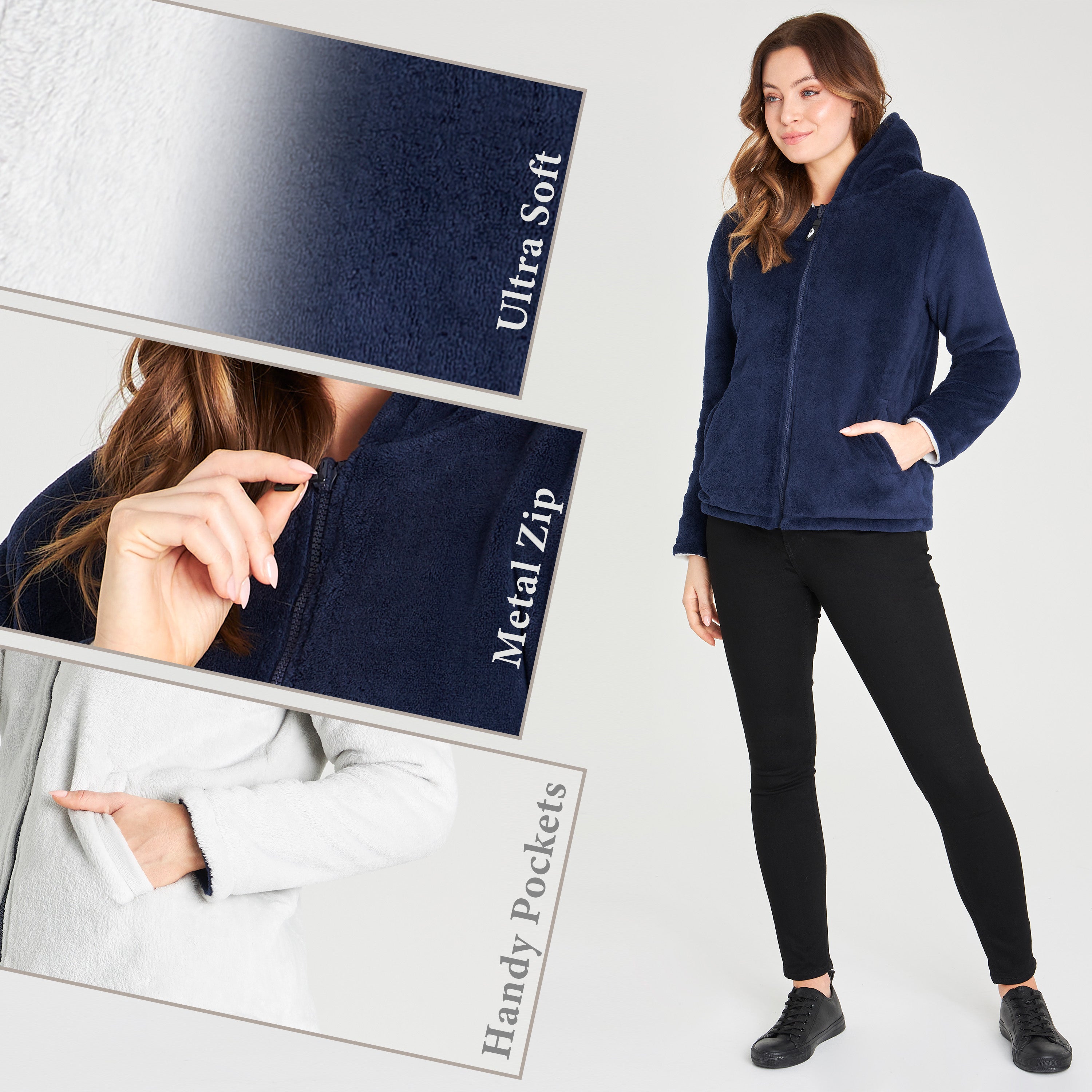 CityComfort Hoodies for Women, Fluffy Reversible Fleece Hoodie, Fleece Jacket Women - Get Trend