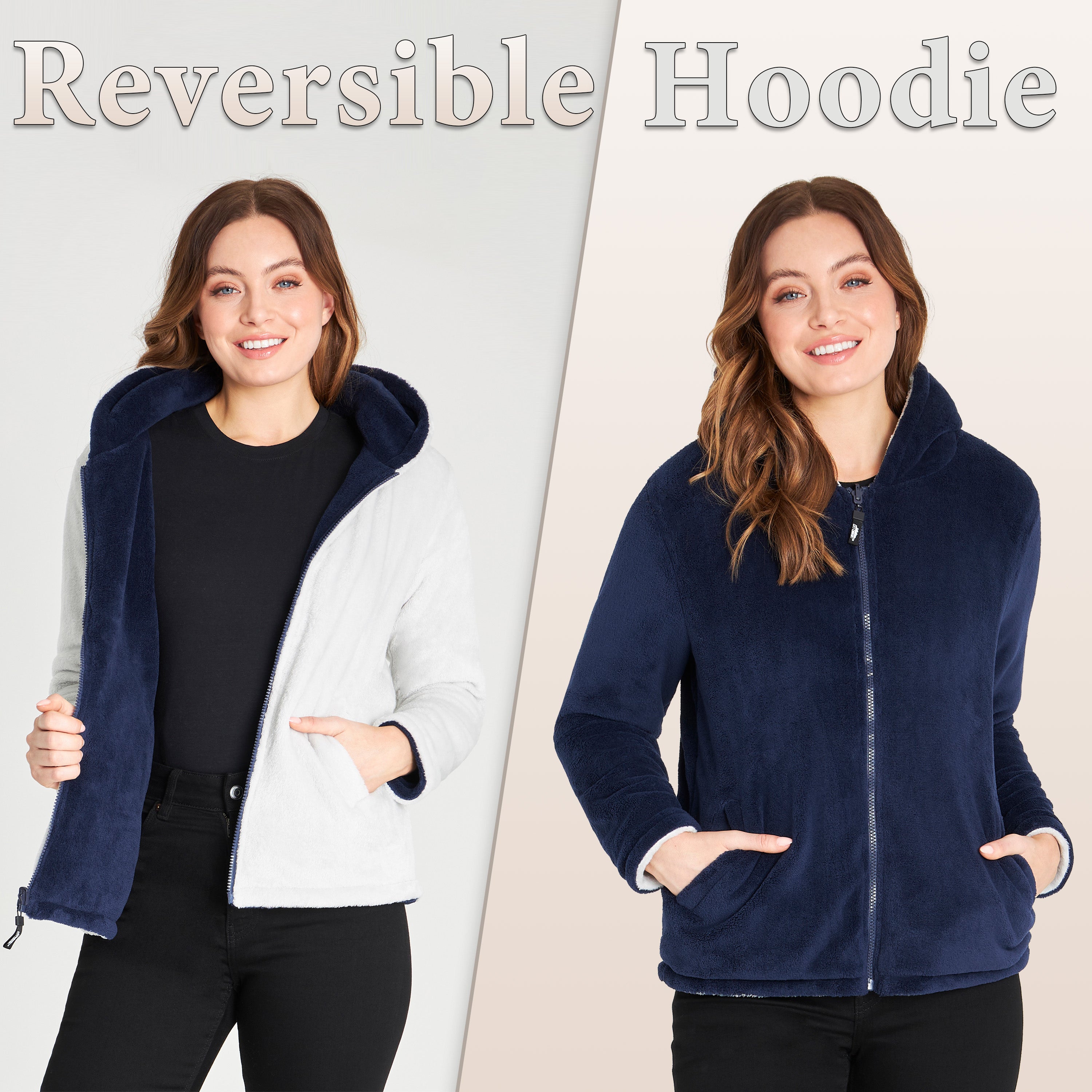 CityComfort Hoodies for Women, Fluffy Reversible Fleece Hoodie, Fleece Jacket Women - Get Trend