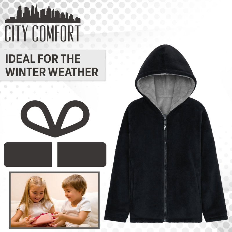 CityComfort Kids Hoodie Fleece, Zip Up Fluffy Hoodie for Boys and Girls, Reversible Kids Fleece Jacket - Get Trend