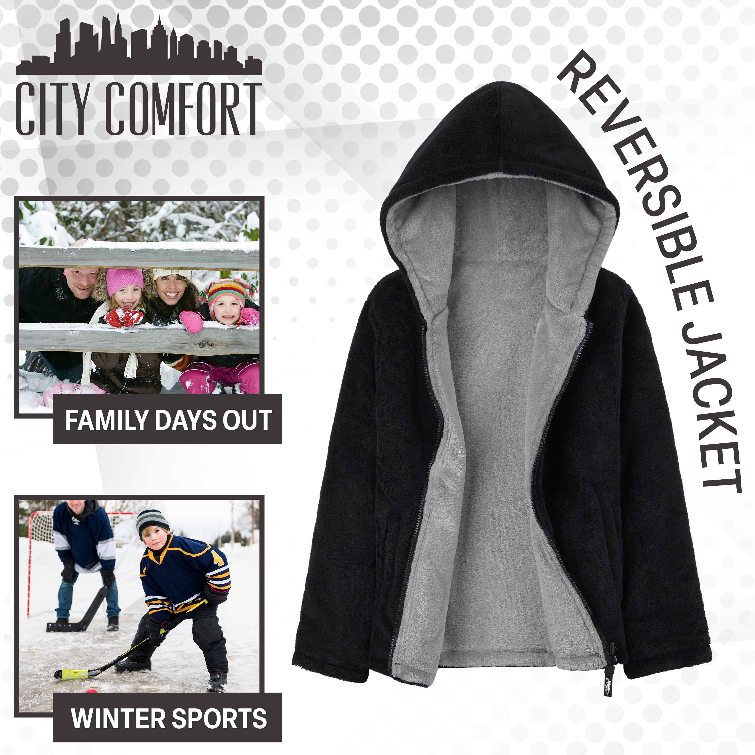 CityComfort Kids Hoodie Fleece, Zip Up Fluffy Hoodie for Boys and Girls, Reversible Kids Fleece Jacket - Get Trend
