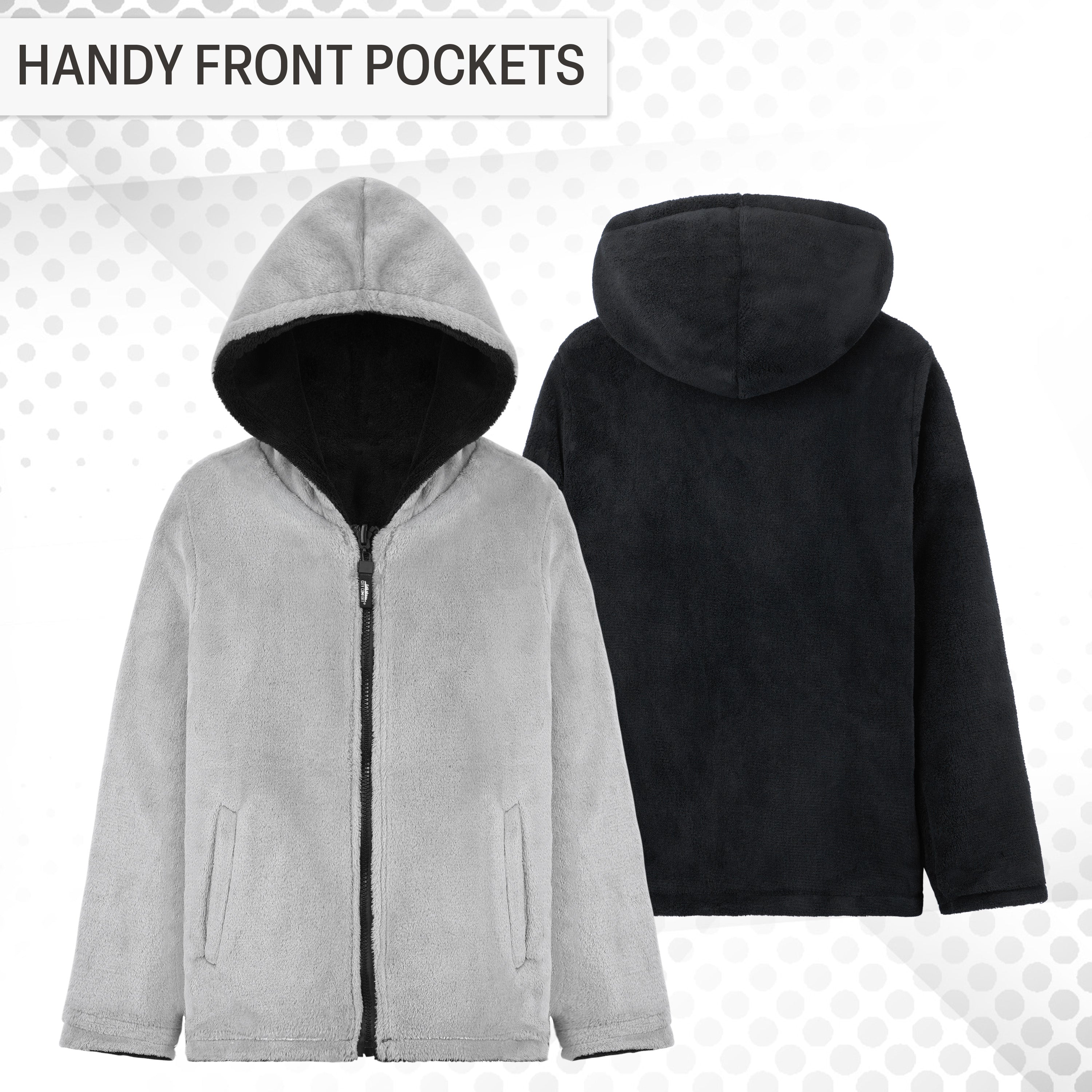 CityComfort Kids Hoodie Fleece, Zip Up Fluffy Hoodie for Boys and Girls, Reversible Kids Fleece Jacket - Get Trend