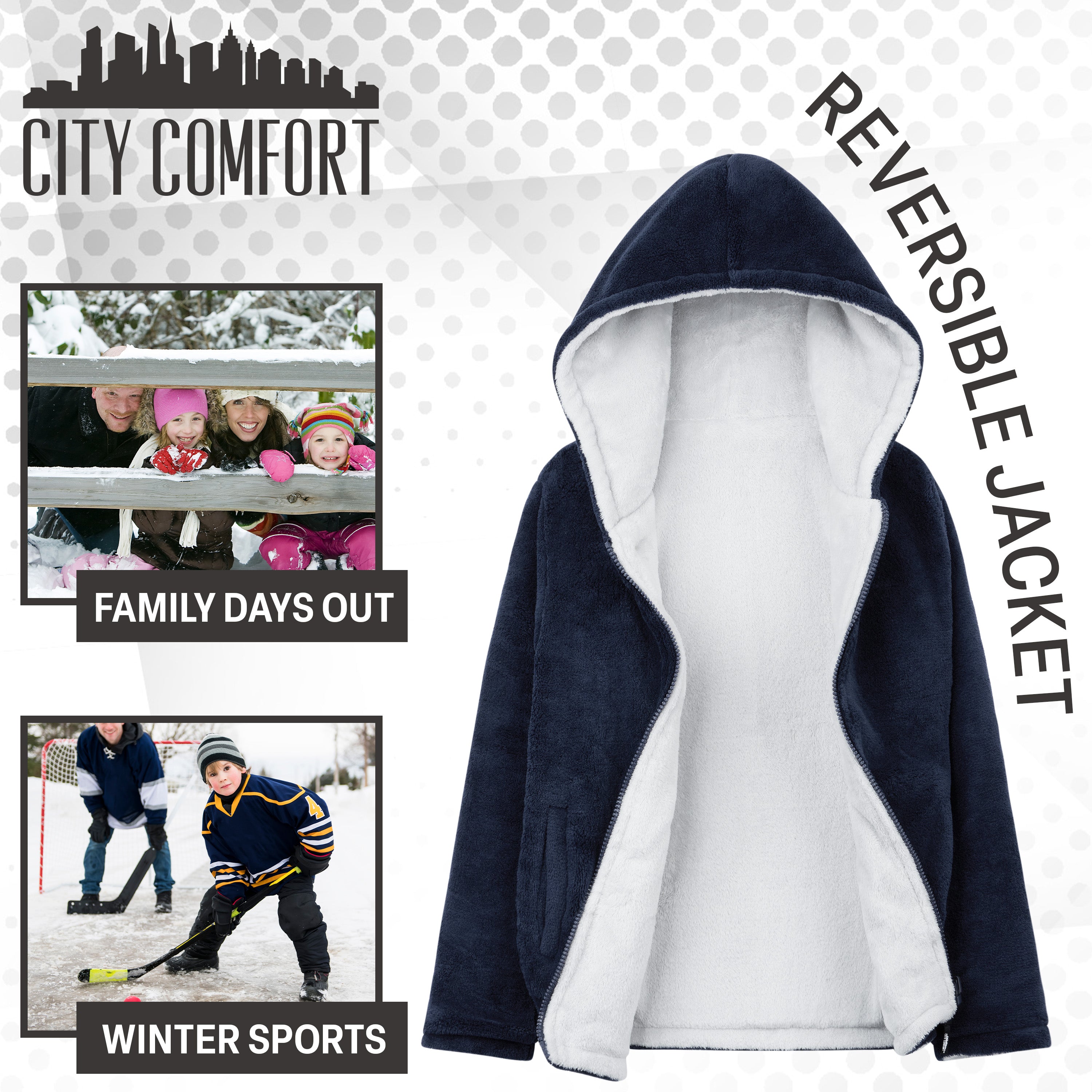 CityComfort Kids Hoodie Fleece, Zip Up Fluffy Hoodie for Boys and Girls, Reversible Kids Fleece Jacket - Get Trend