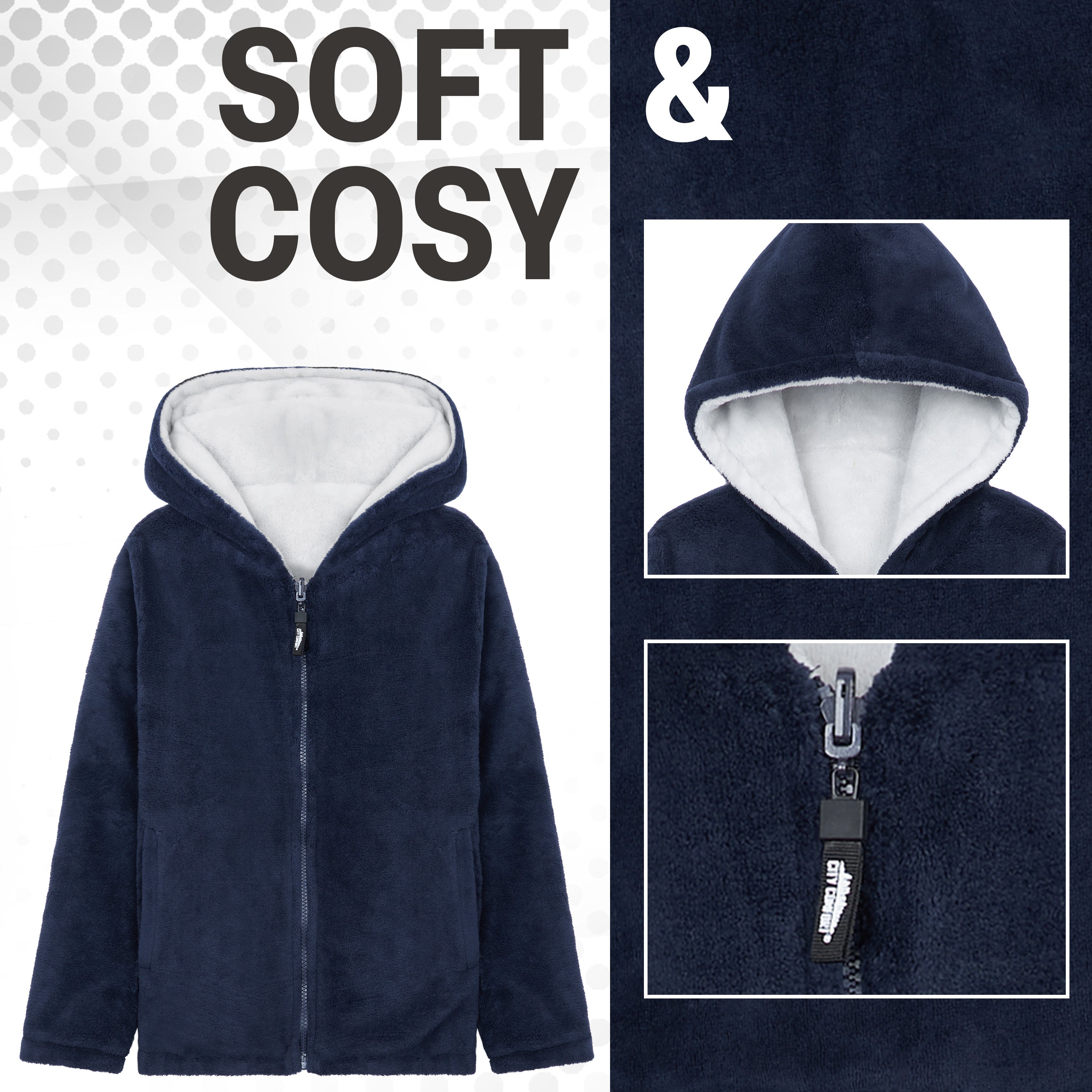 CityComfort Kids Hoodie Fleece, Zip Up Fluffy Hoodie for Boys and Girls, Reversible Kids Fleece Jacket - Get Trend