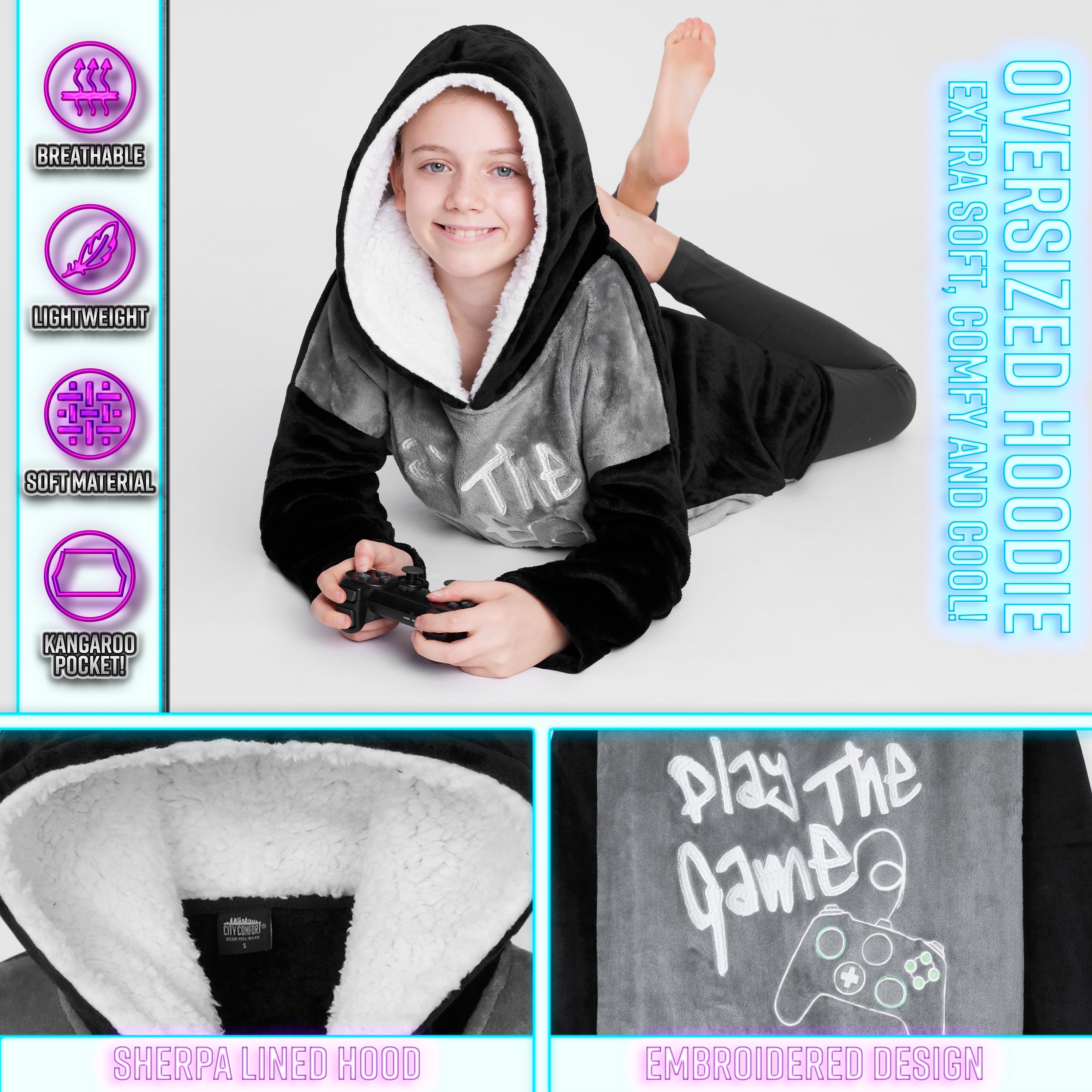 CityComfort Hoodie For Boys, Fleece Oversized Hoodie Blanket - Get Trend