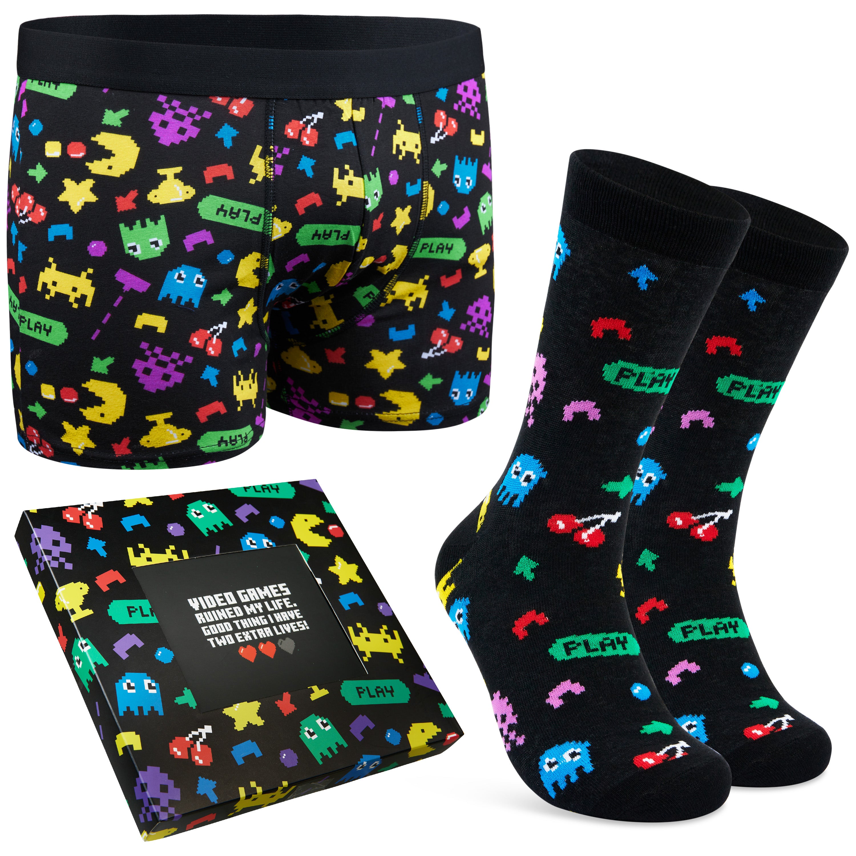 CityComfort Mens Boxers and Funny Socks Gift Set - Packman - Get Trend