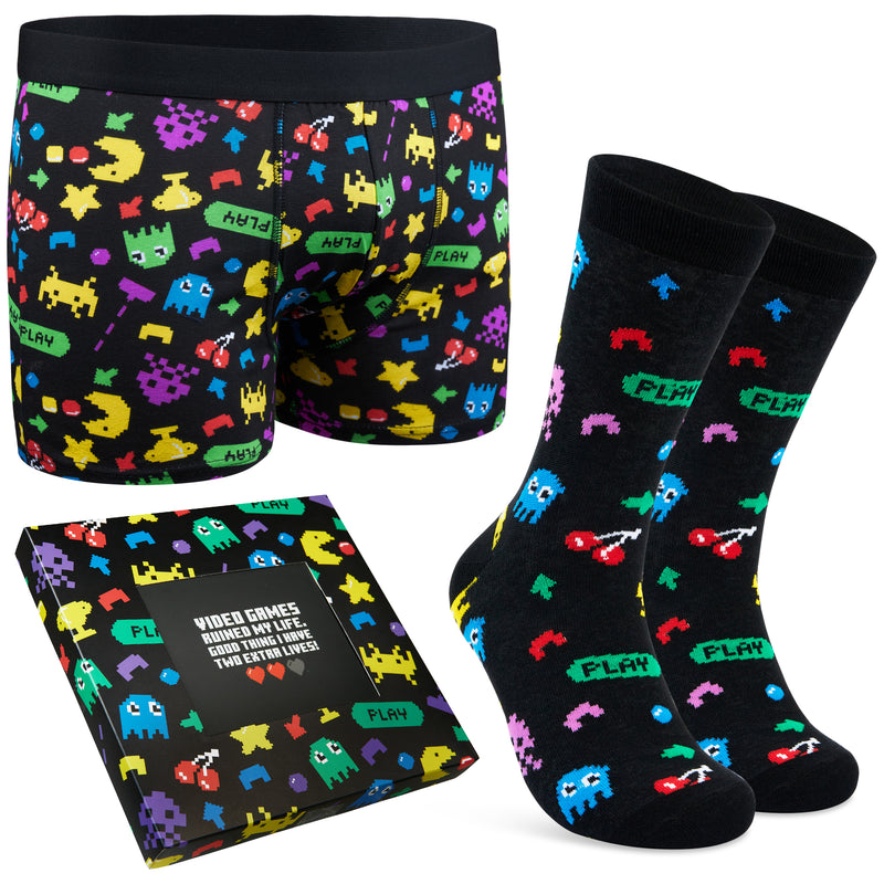 CityComfort Mens Boxers and Funny Socks Gift Set - Packman