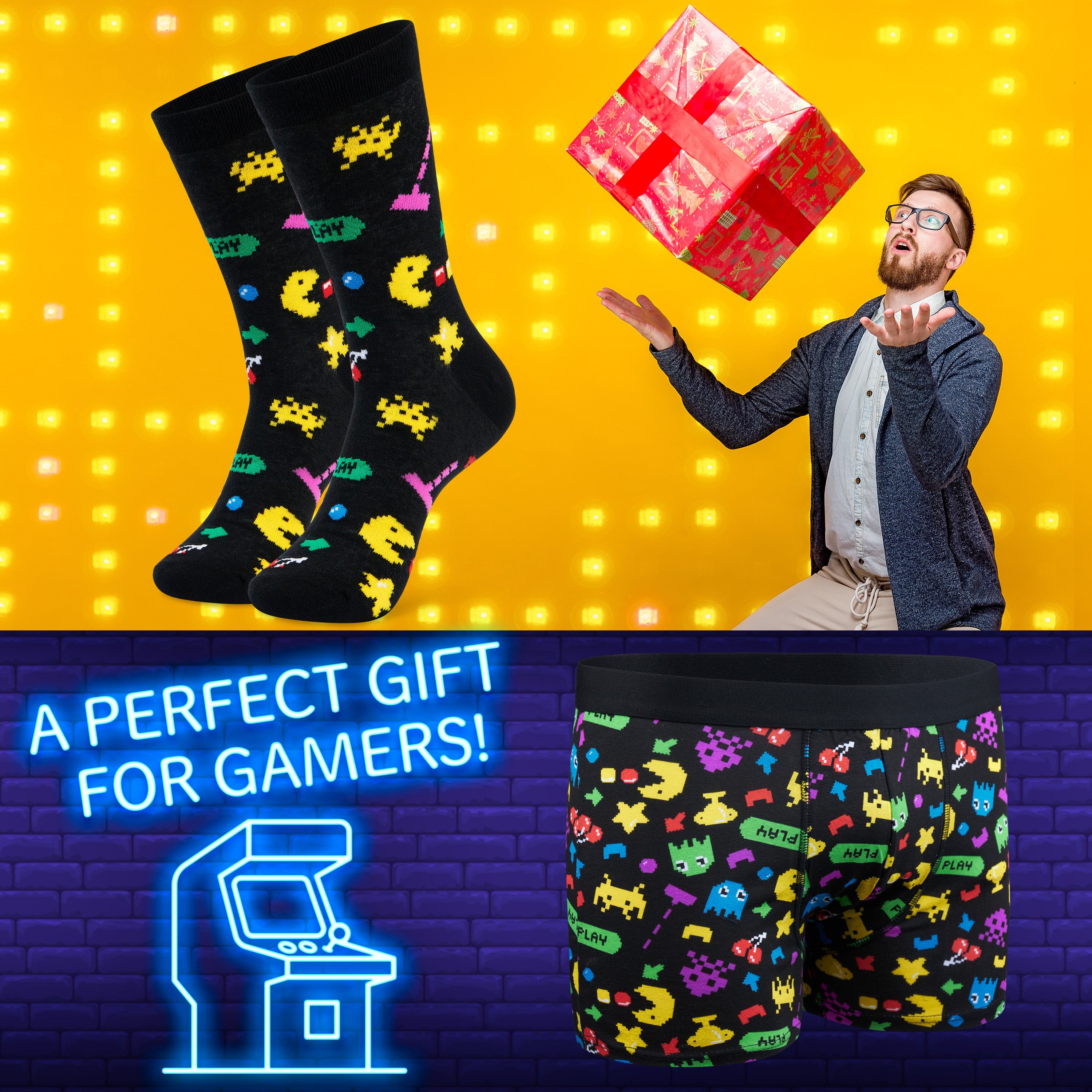 CityComfort Mens Boxers and Funny Socks Gift Set - Packman - Get Trend