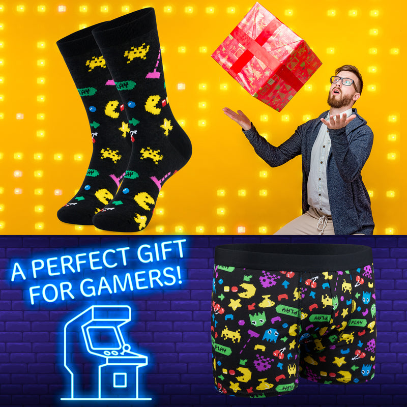 CityComfort Mens Boxers and Funny Socks Gift Set - Packman