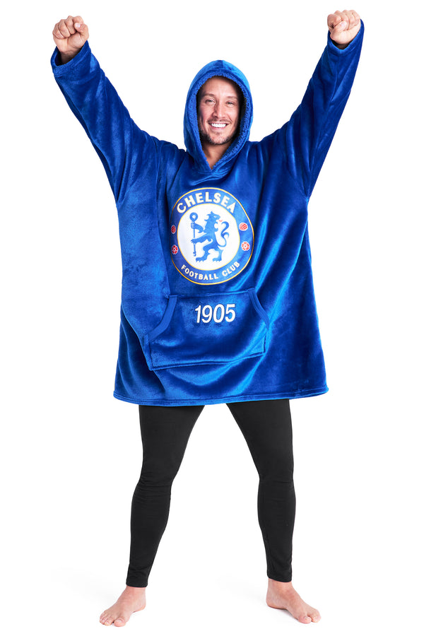 Chelsea FC Oversized Hoodie Blanket for Men, Football Gifts for Men (Blue)