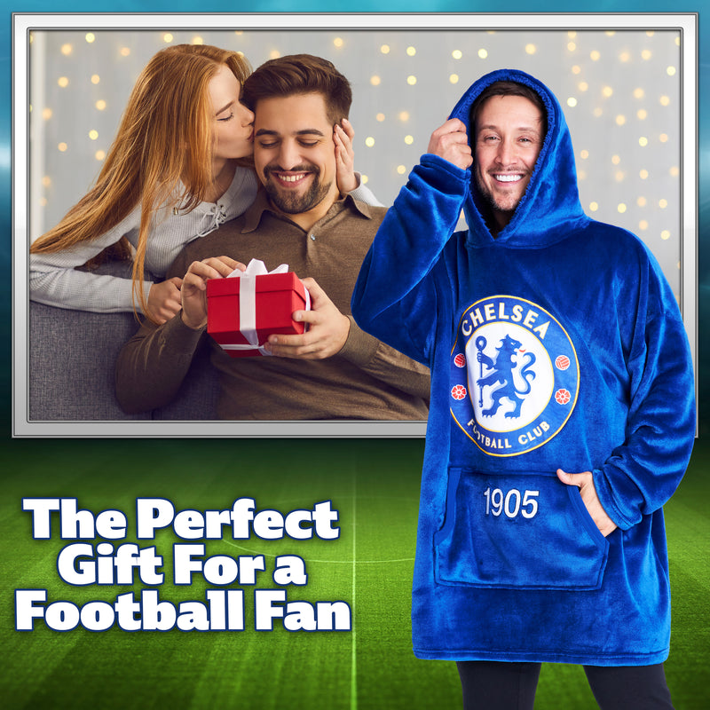 Chelsea FC Oversized Hoodie Blanket for Men, Football Gifts for Men (Blue)