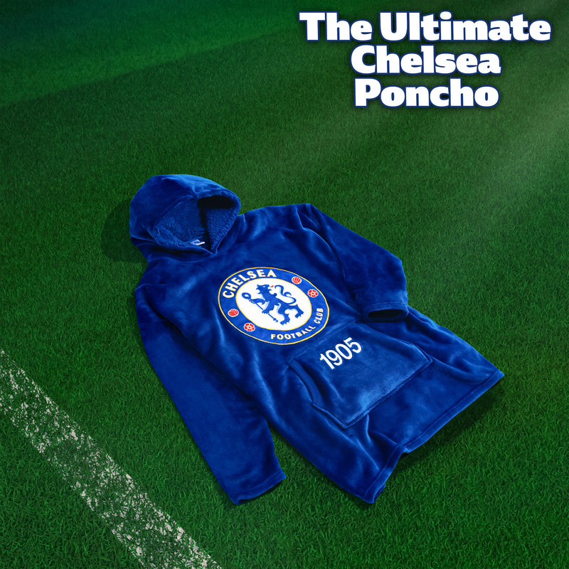 Chelsea FC Oversized Hoodie Blanket for Men, Football Gifts for Men (Blue) - Get Trend