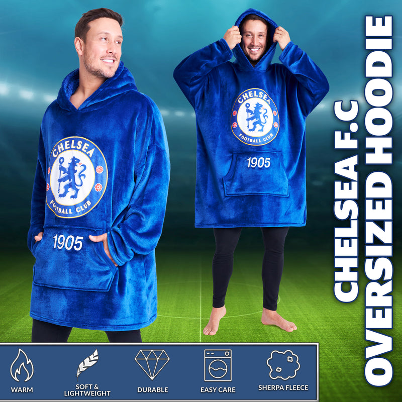 Chelsea FC Oversized Hoodie Blanket for Men, Football Gifts for Men (Blue) - Get Trend