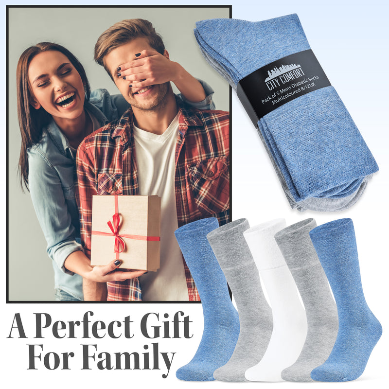 CityComfort Diabetic Socks for Men, 5 Pack Gentle Grip Soft Top Socks