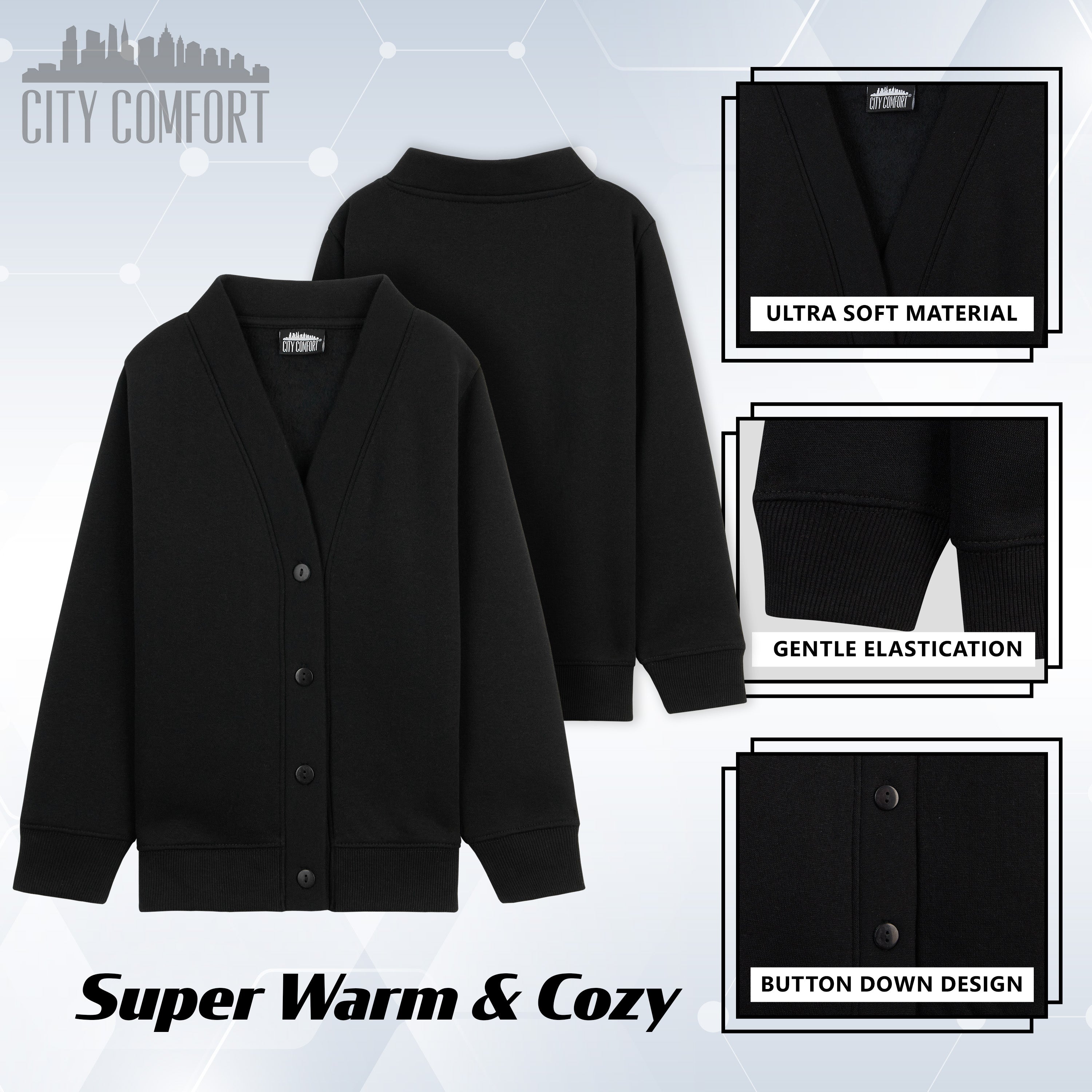 CityComfort Cardigan for Girls and Boys, 1 Pack - Plain Button Down Cardigan - Get Trend