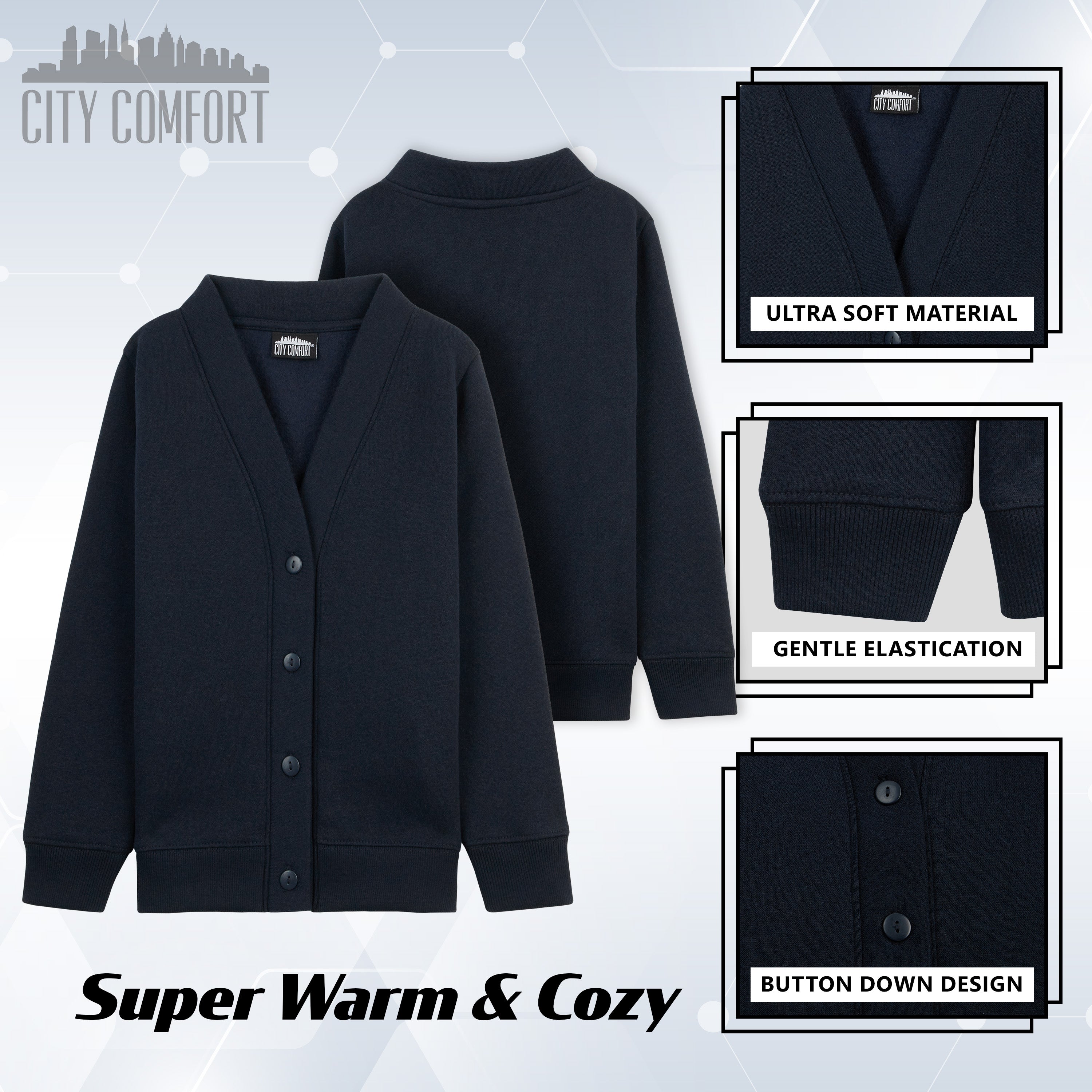 CityComfort Cardigan for Girls and Boys, 1 Pack - Plain Button Down Cardigan - Get Trend