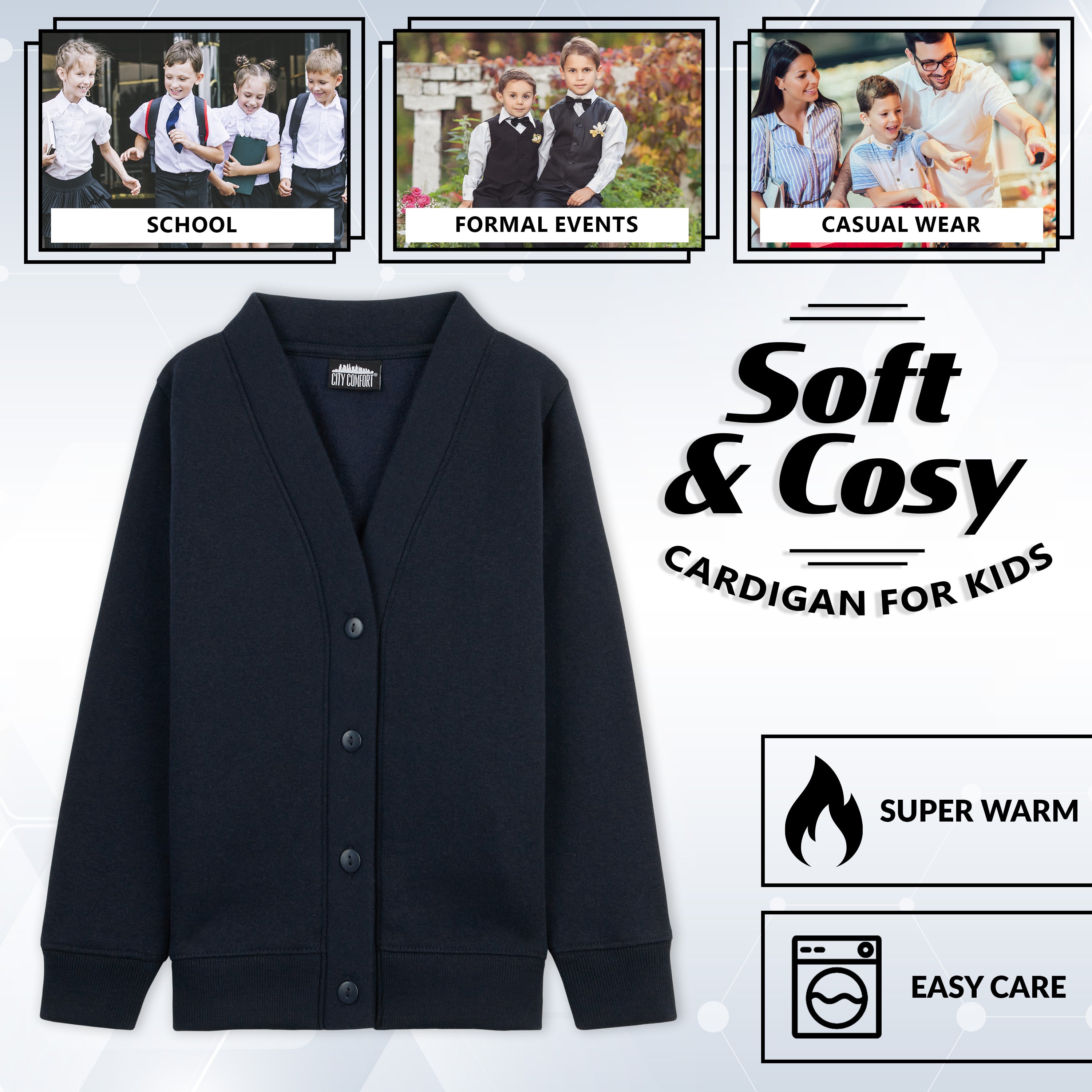 CityComfort Cardigan for Girls and Boys, 1 Pack - Plain Button Down Cardigan - Get Trend
