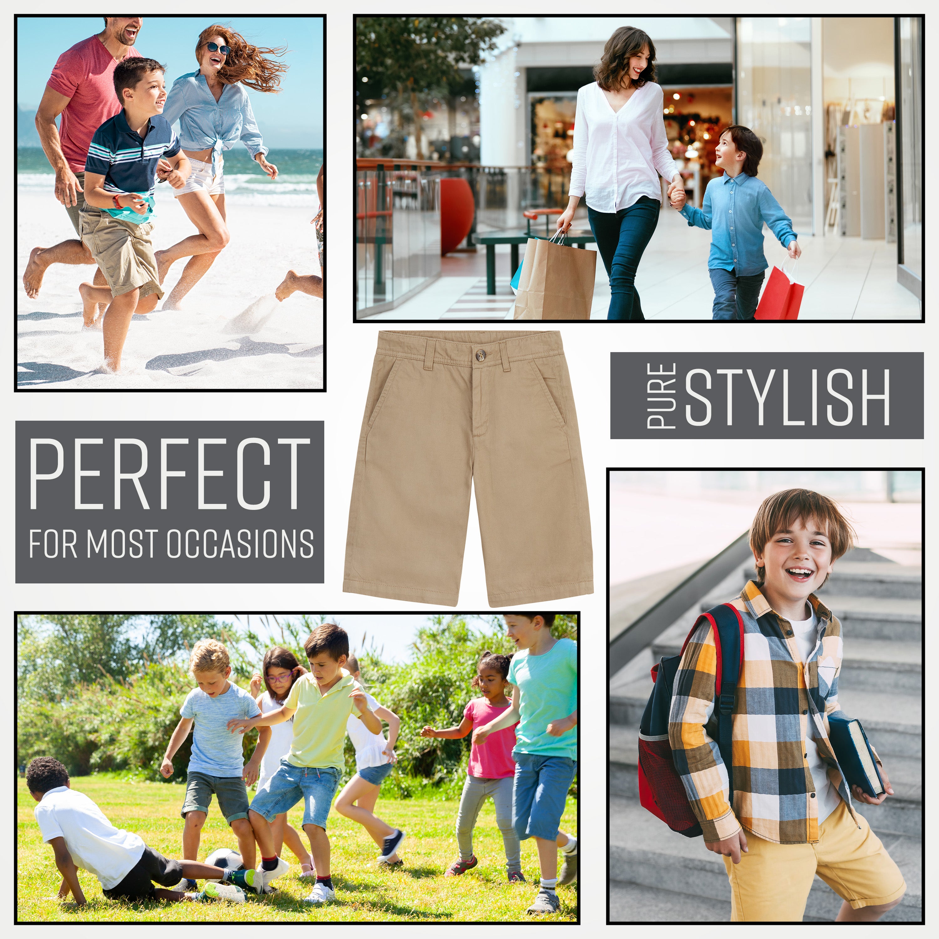 Boys' Chino Shorts,  Knee Length Boys Shorts with Adjustable Waist - Get Trend