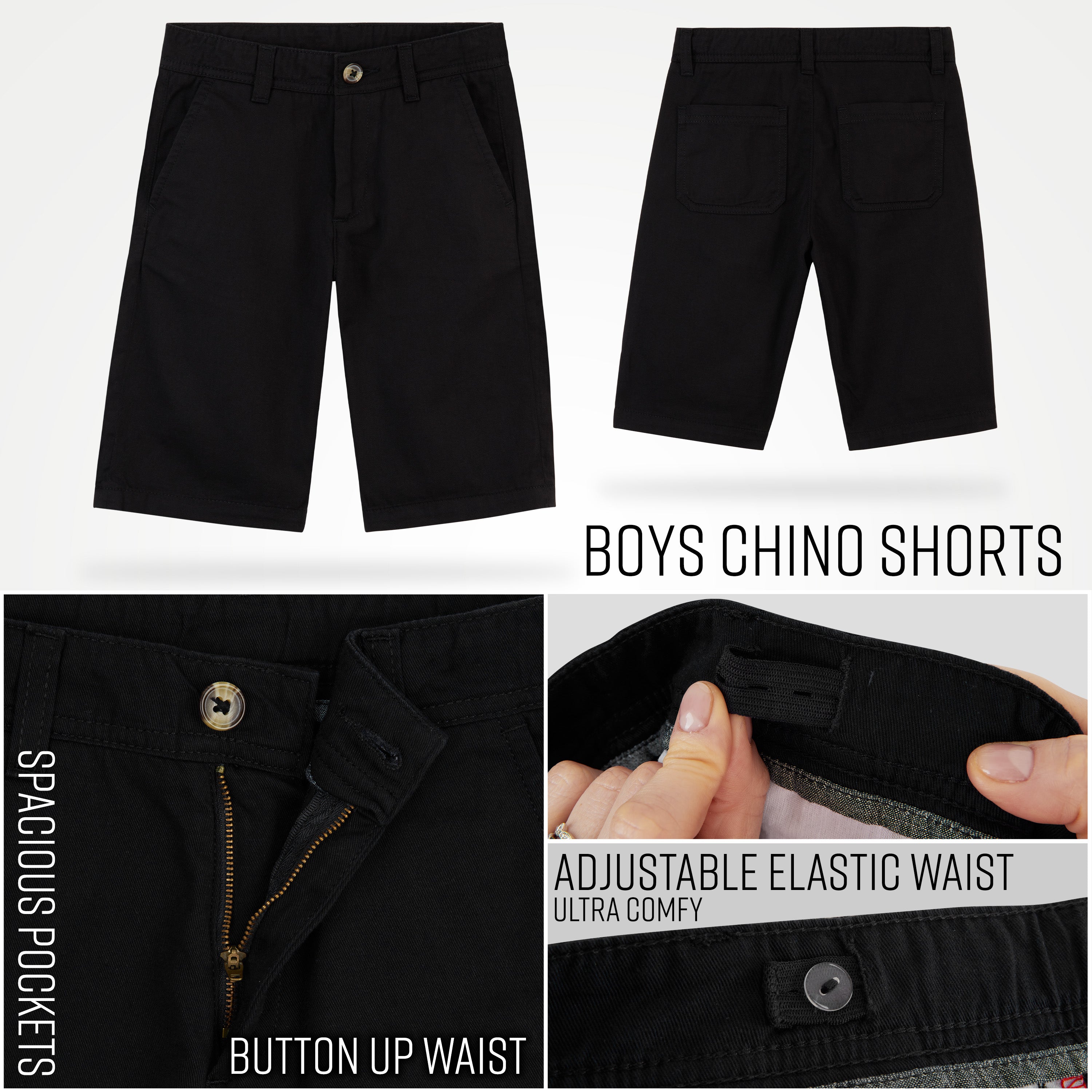 Boys' Chino Shorts,  Knee Length Boys Shorts with Adjustable Waist - Get Trend