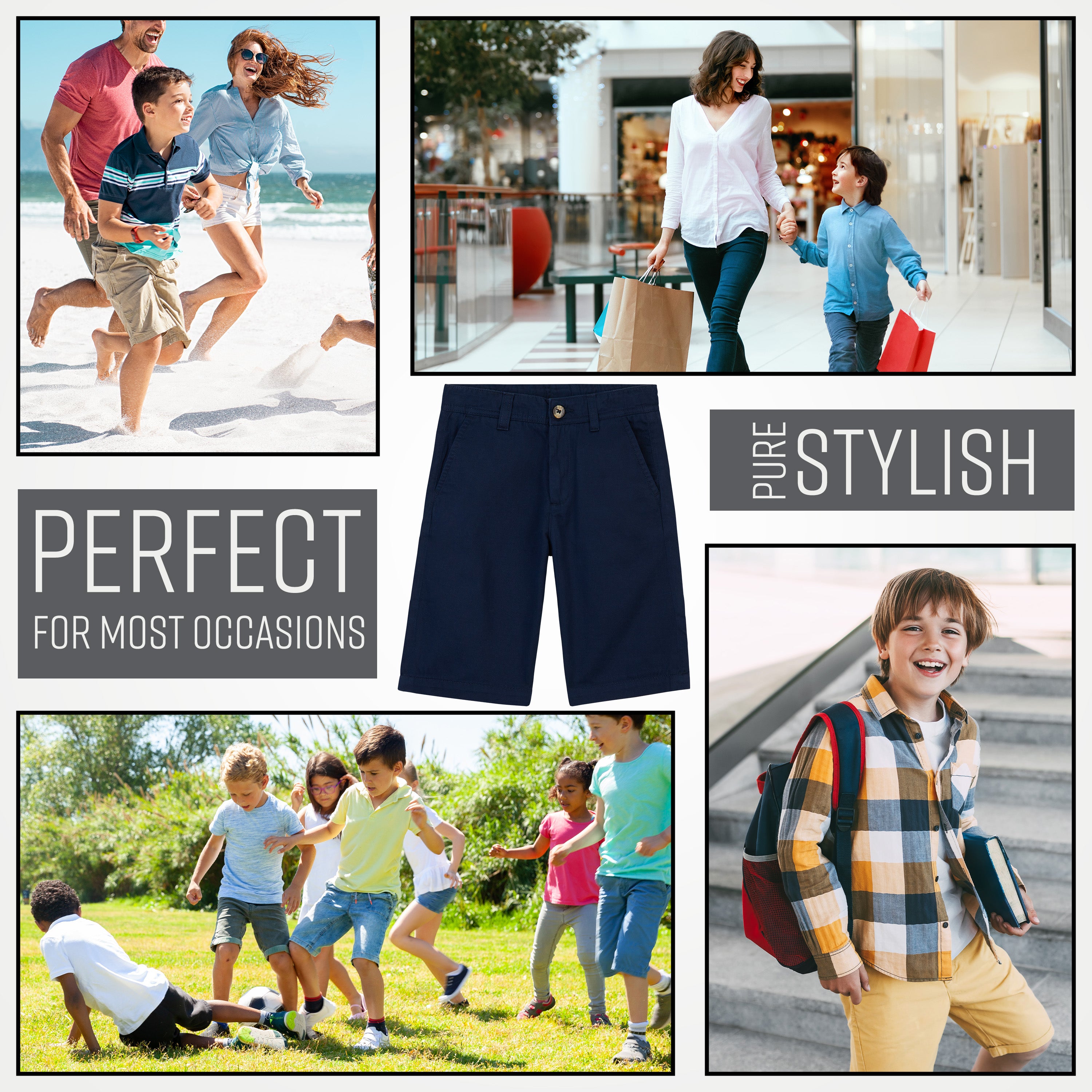Boys' Chino Shorts,  Knee Length Boys Shorts with Adjustable Waist - Get Trend