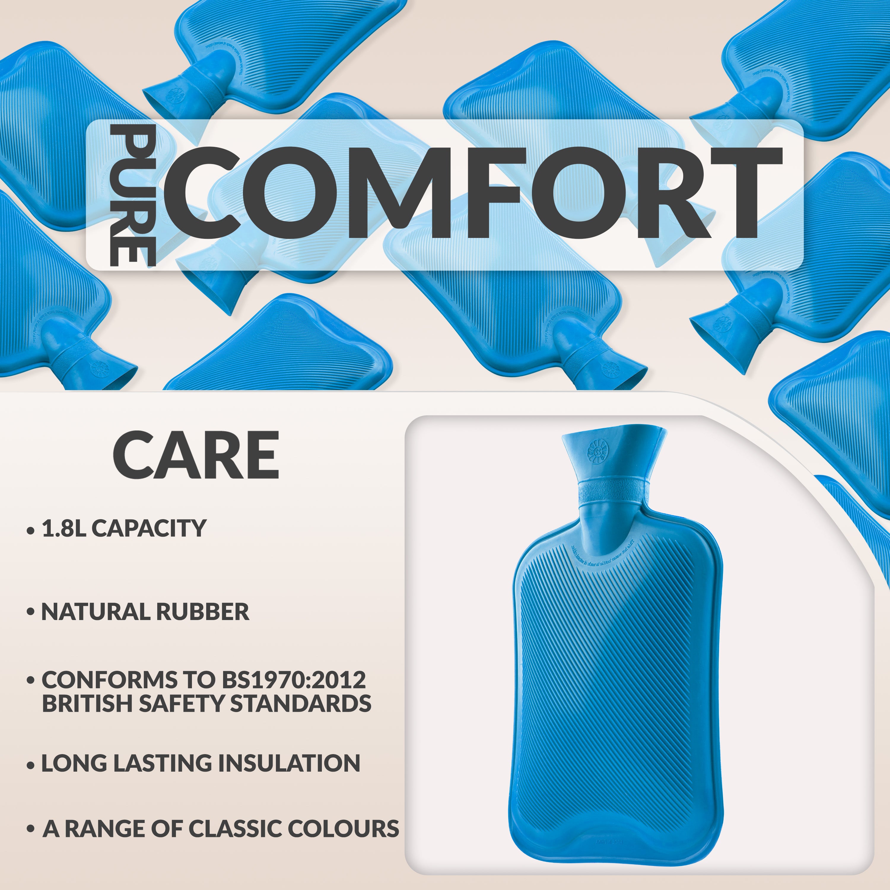 Hot Water Bottle Large 1.8L Rubber Hot Water Bag - Blue - Get Trend