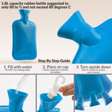 Hot Water Bottle Large 1.8L Rubber Hot Water Bag - Blue - Get Trend