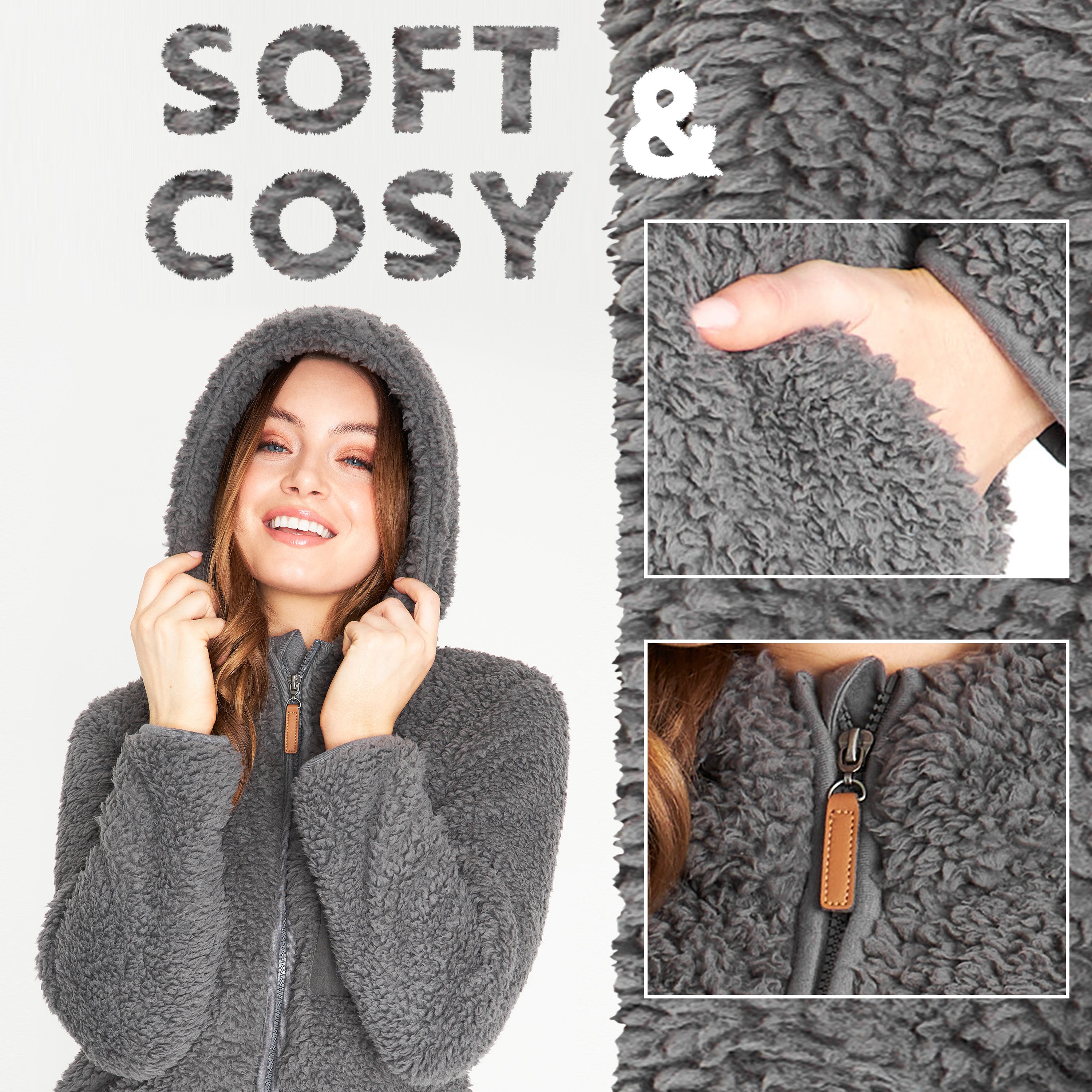 CityComfort Hoodies for Women and Teens, Fluffy Teddy Fleece Hoodie - Get Trend