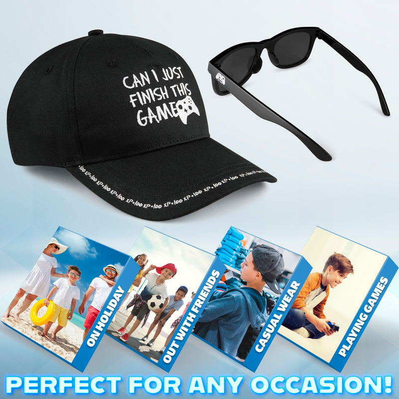 CityComfort Baseball Cap and Kids Sunglasses Set, Gamer Boys Hat and 100% UV Protection Kids Sunglasses