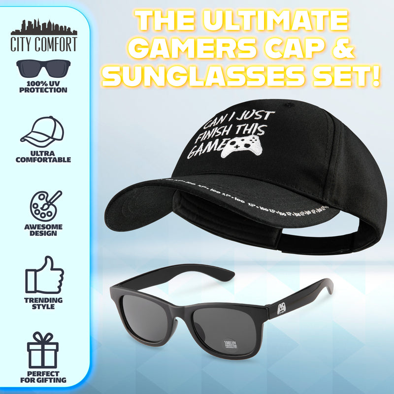 CityComfort Baseball Cap and Kids Sunglasses Set, Gamer Boys Hat and 100% UV Protection Kids Sunglasses - Get Trend
