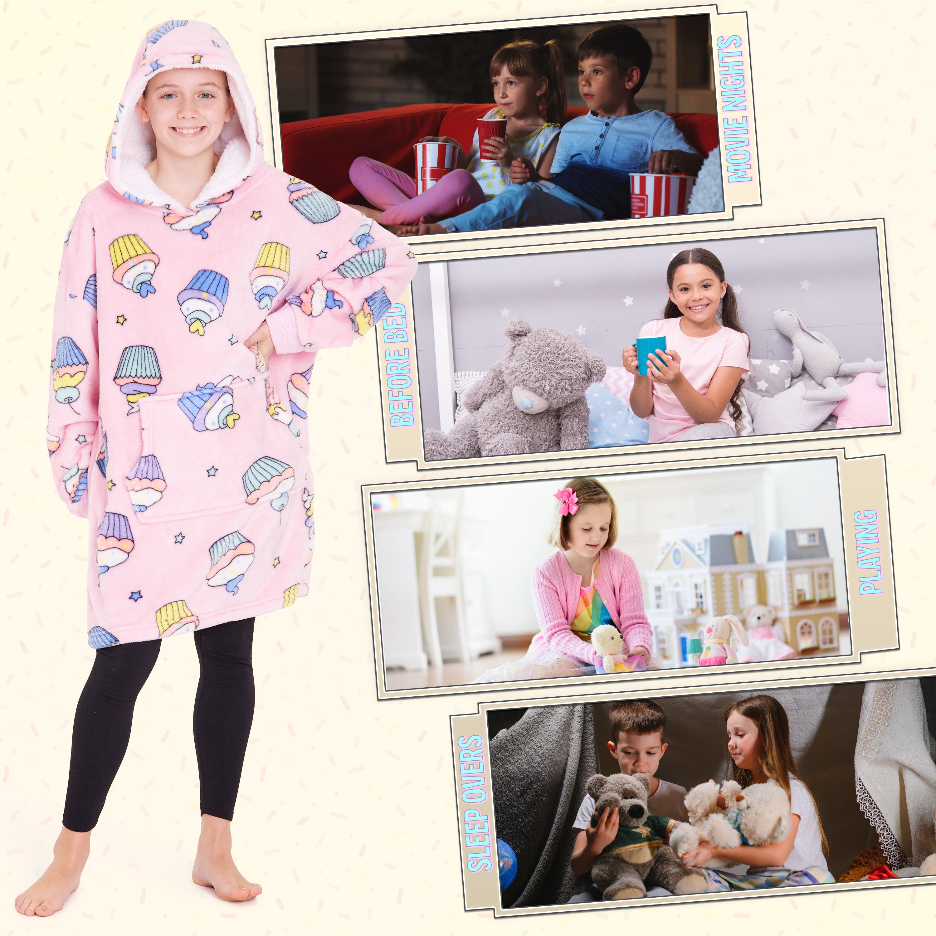 CityComfort Girls Oversized Blanket Hoodie Kids - Cupcake - Get Trend