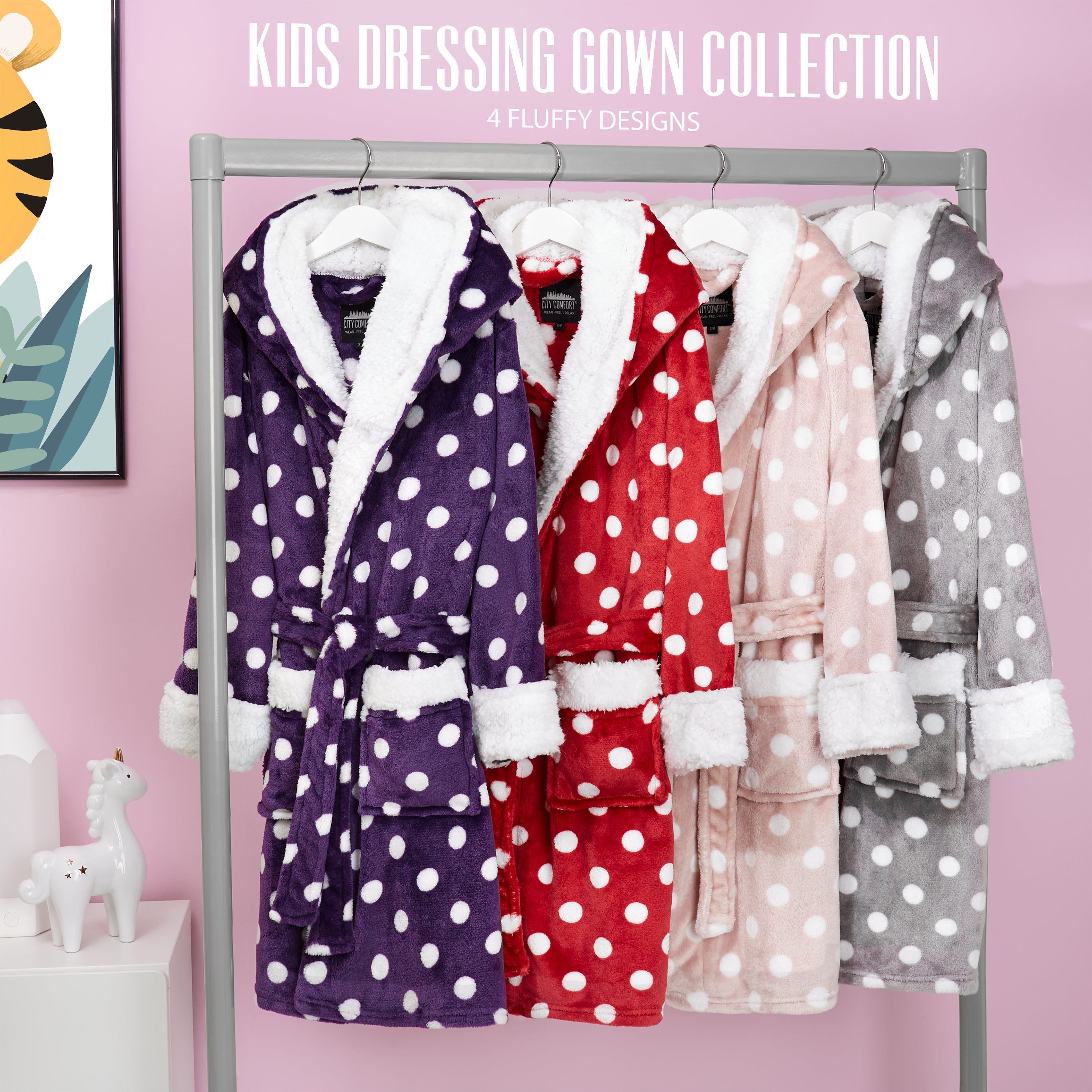 CityComfort Girls Dressing Gown, Hooded Fluffy Dressing Gown for Kids - Get Trend