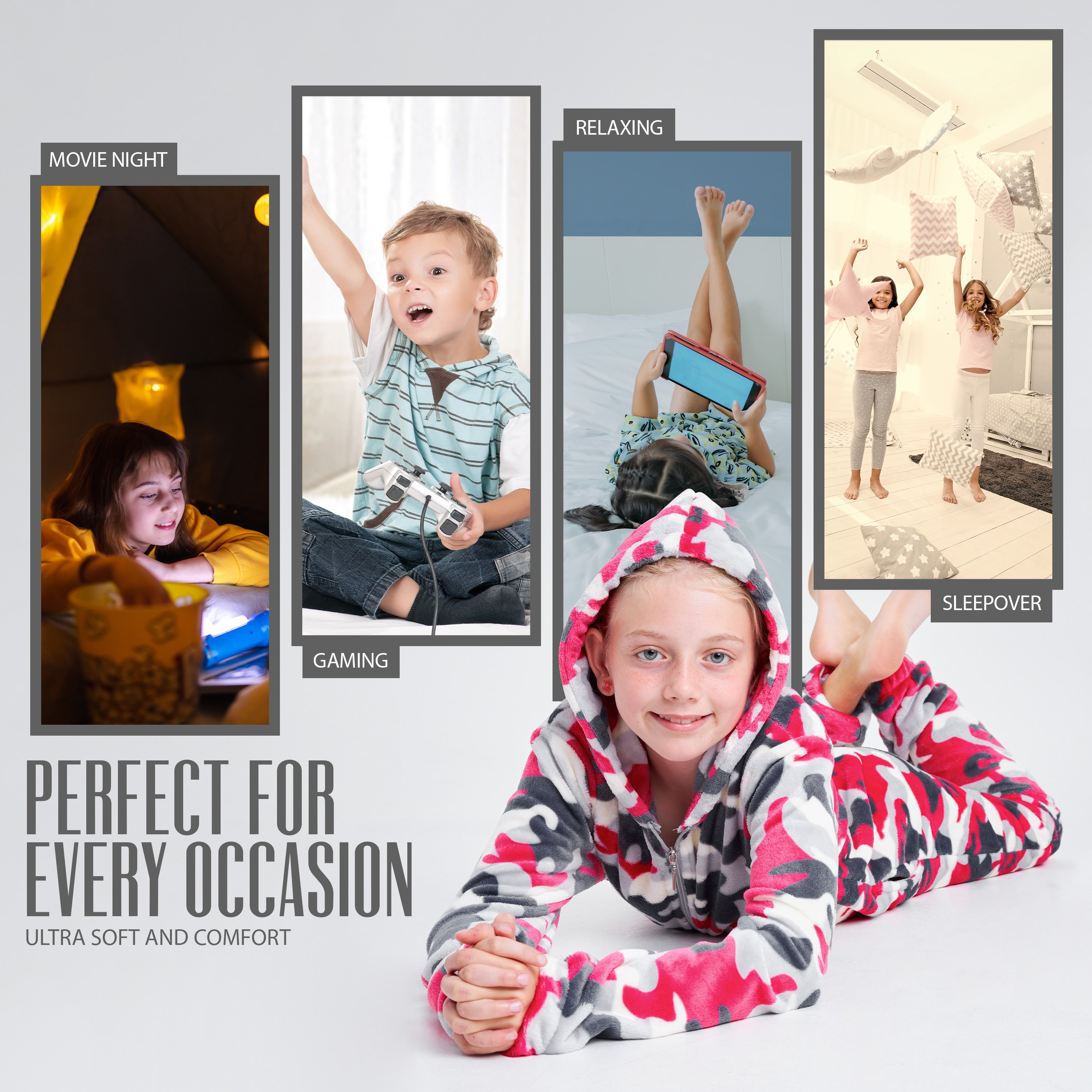 CityComfort Kids Onesie, All in One Pyjamas, Fleece Zip Up Jumpsuit - Get Trend
