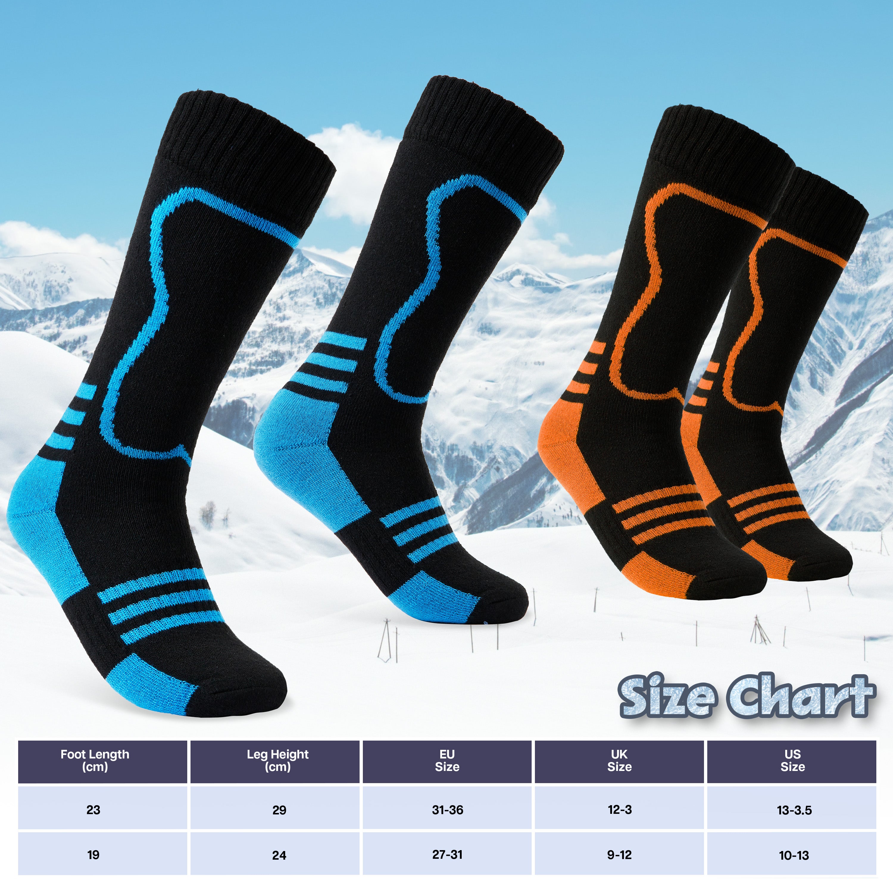 CityComfort Kids Socks Ski - Pack of 2 - Thermal Socks - Get Trend