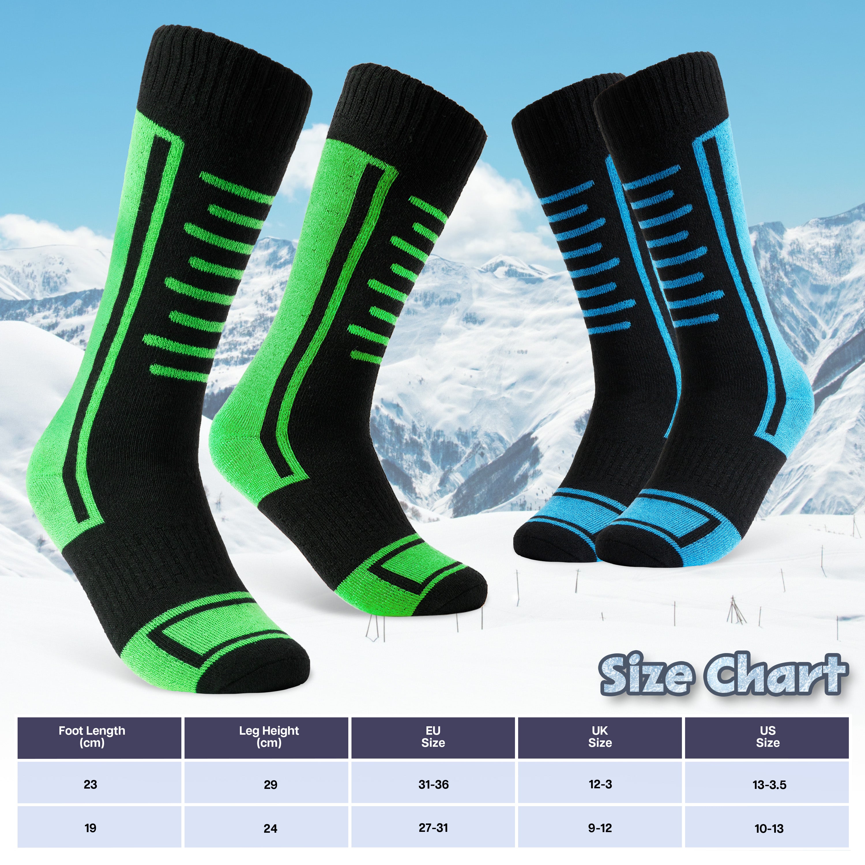 CityComfort Kids Socks Ski Multipack - High Performance Thermal Socks - Get Trend