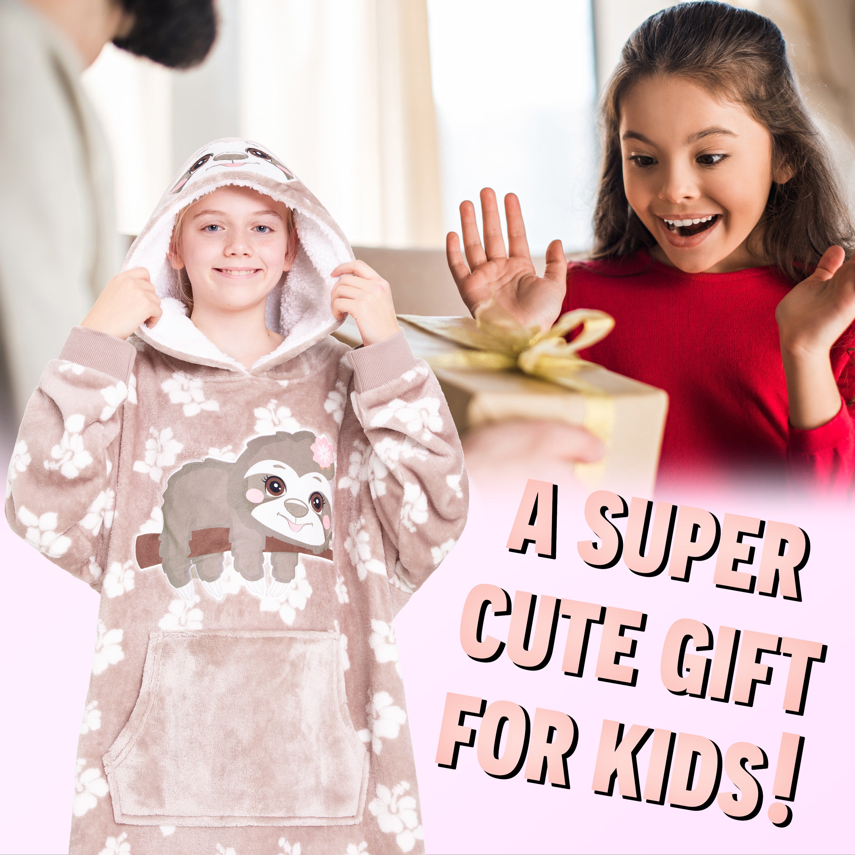 CityComfort Girls Oversized Blanket Hoodie Kids - Sloth - Get Trend