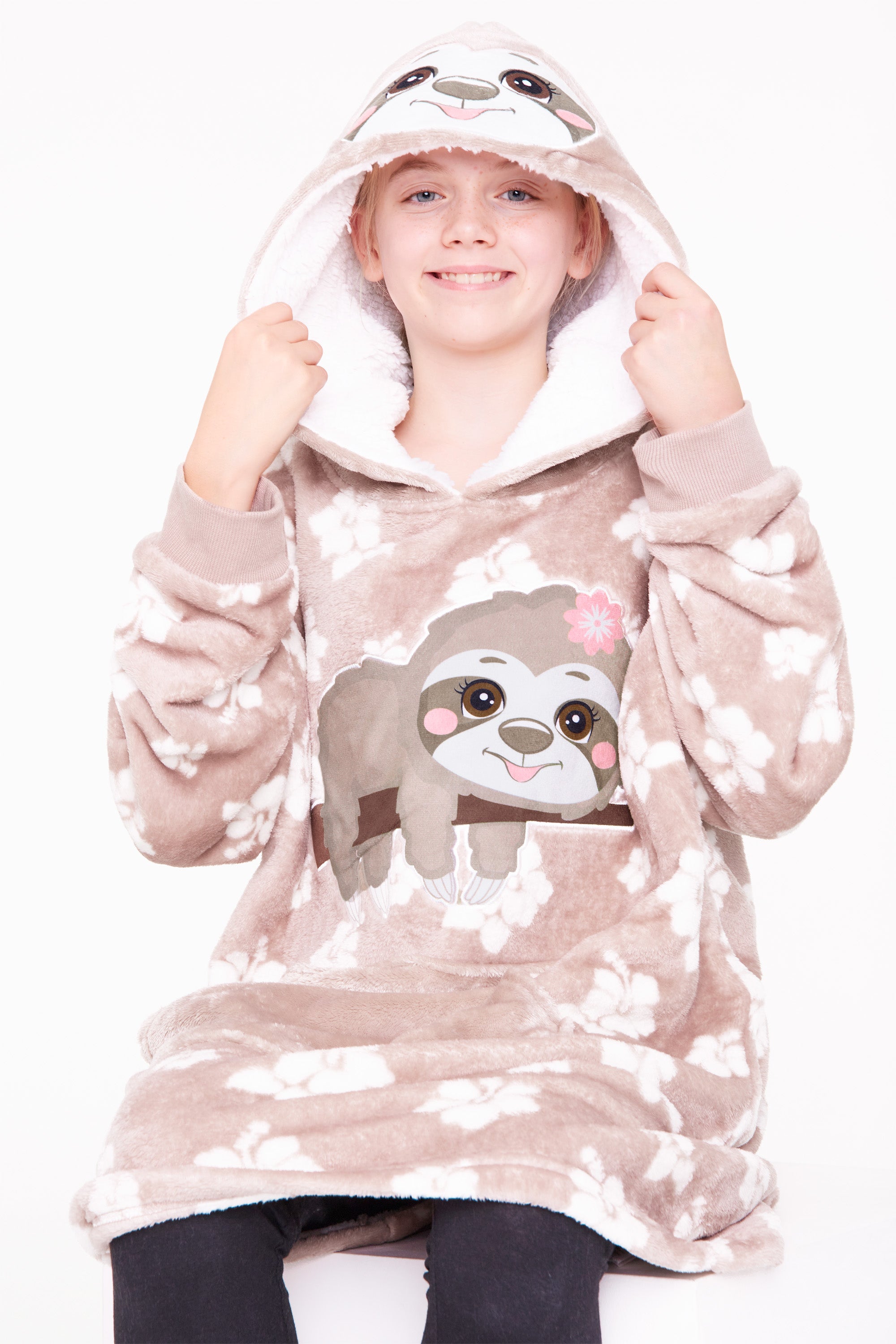 CityComfort Girls Oversized Blanket Hoodie Kids - Sloth - Get Trend