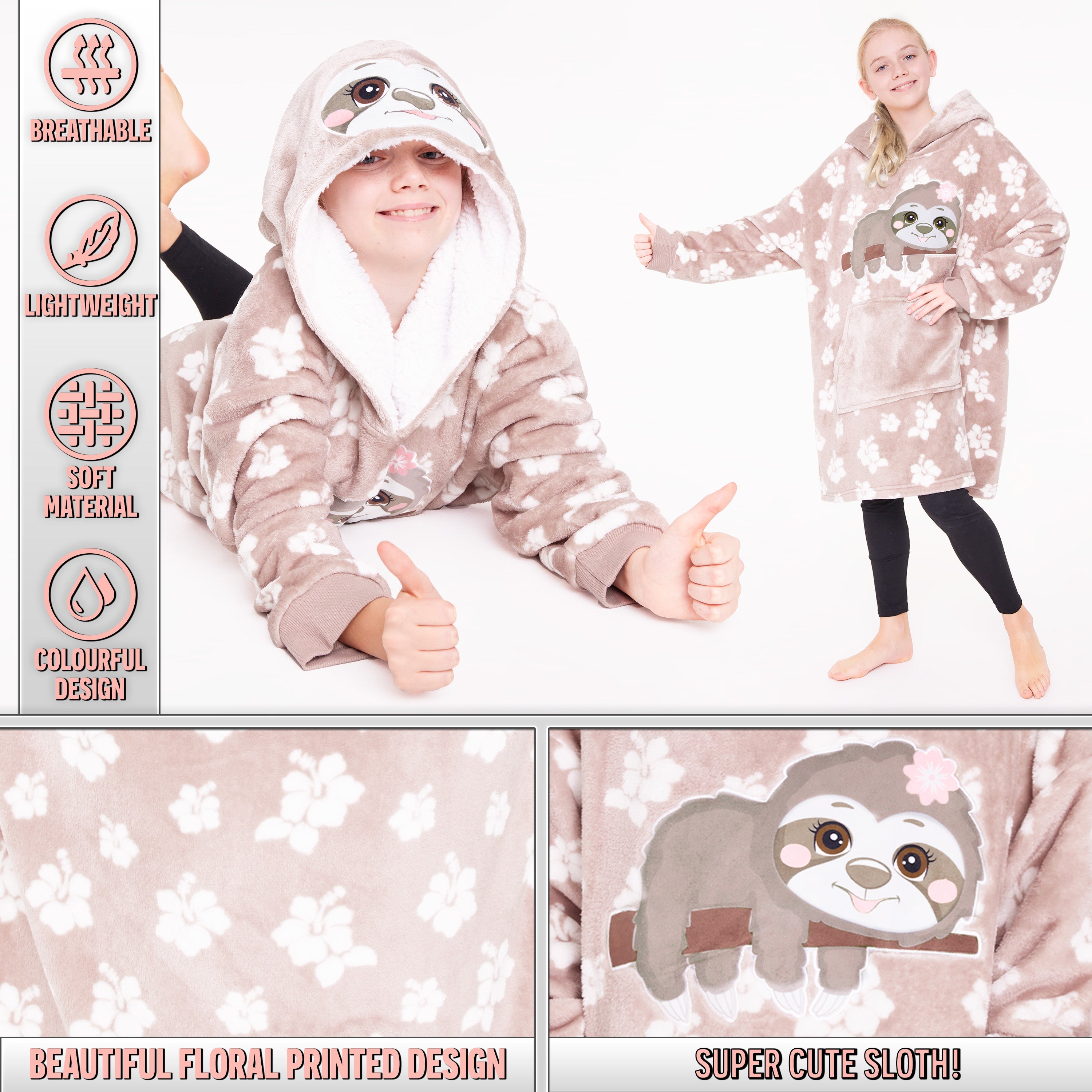 CityComfort Girls Oversized Blanket Hoodie Kids - Sloth - Get Trend