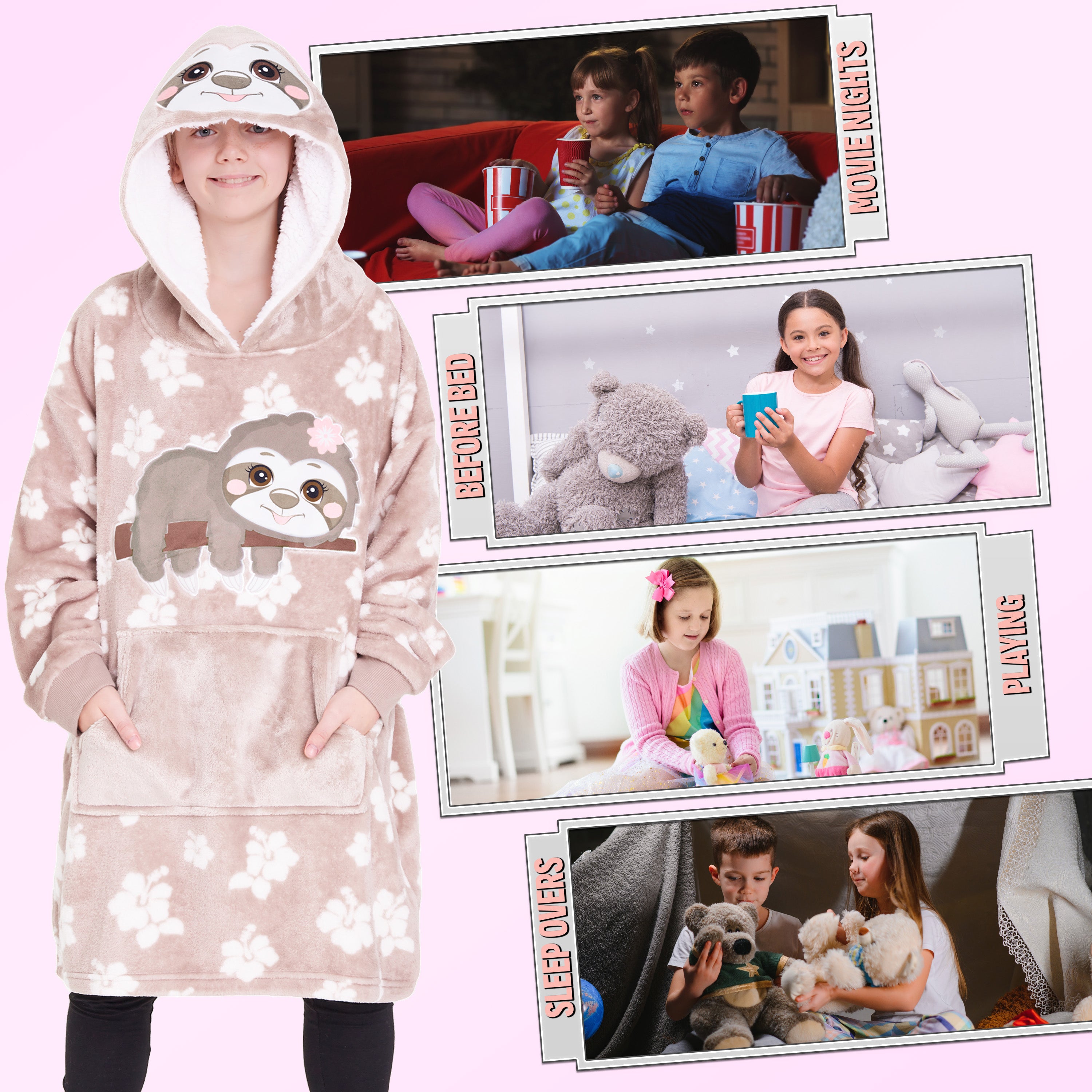 CityComfort Girls Oversized Blanket Hoodie Kids - Sloth - Get Trend